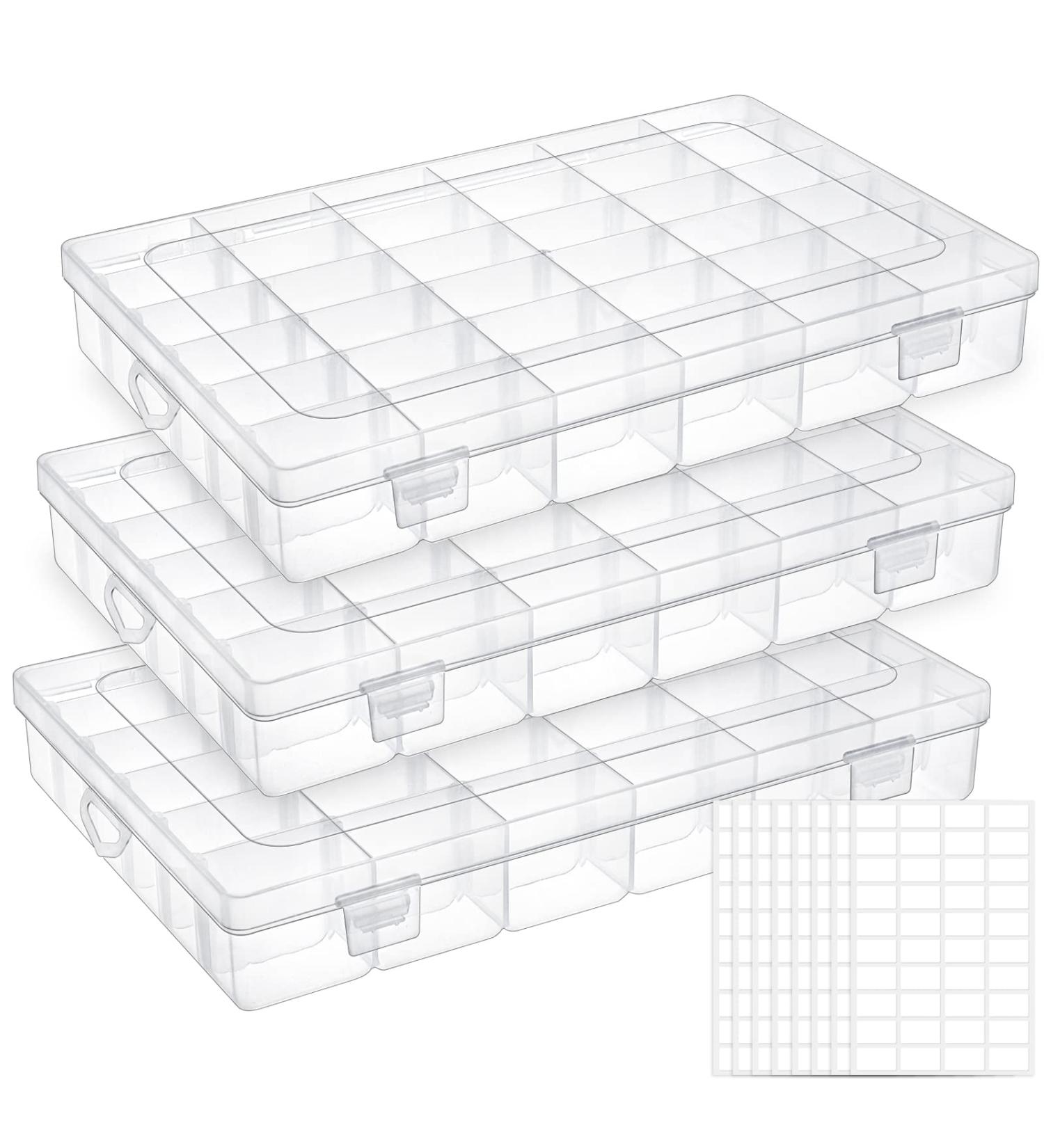UOONY 3 Pack 36 Grids Plastic Organizer Box with Adjustable Dividers - Craft & Jewelry Storage Container with 400pcs Label Stickers - Buy Online on GoSupps.com