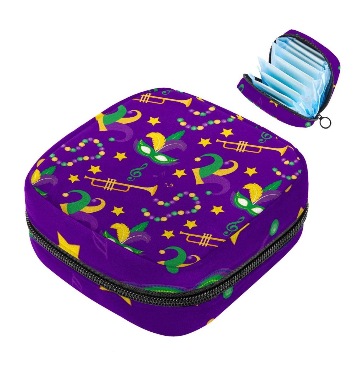 Portable Mardi Gras Carnival Bandage & Menstrual Cup Storage Bag for Women & Teens - Stylish Zipper Pocket - Buy Online on GoSupps.com