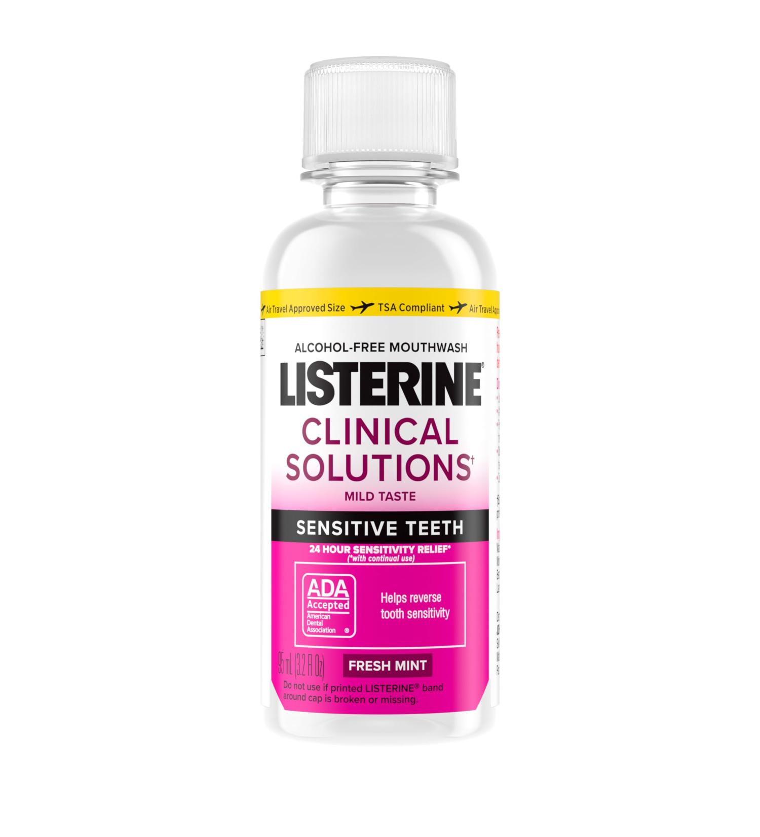 Listerine Clinical Solutions Sensitive Teeth Alcohol Free Travel Size Mouthwash Fresh Breath Mouthwash Provides Protection & Relief from Tooth Sensitivity Daily Fresh Mint Oral Rinse 95 mL 3.2 Fl Oz (Pack of 1) - Buy Online on GoSupps.com