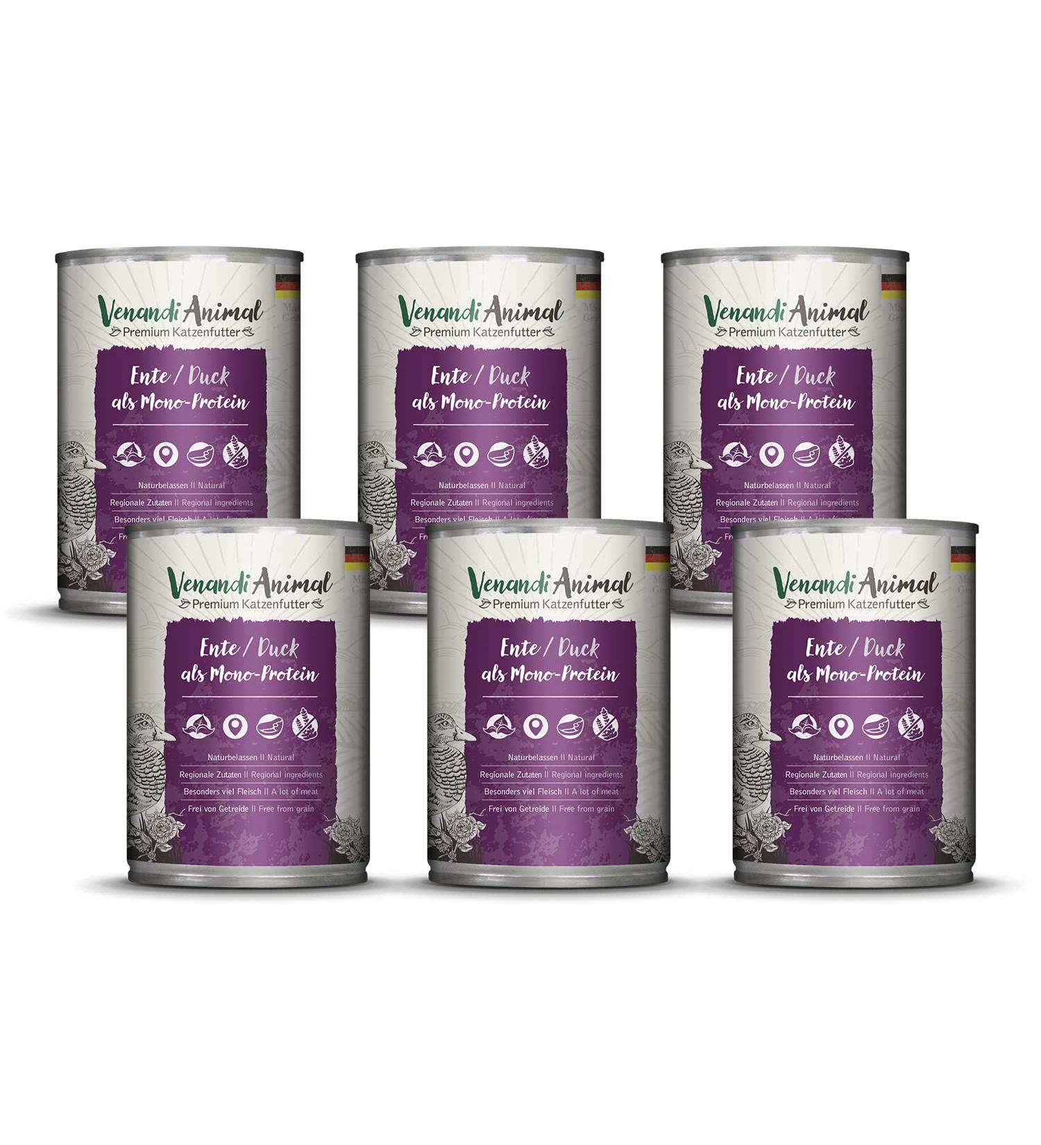 Buy Venandi Animal Premium Wet Cat Food - Duck Monoprotein 6-Pack (6 x 400g) | Grain-Free International Shipping - Buy Online on GoSupps.com
