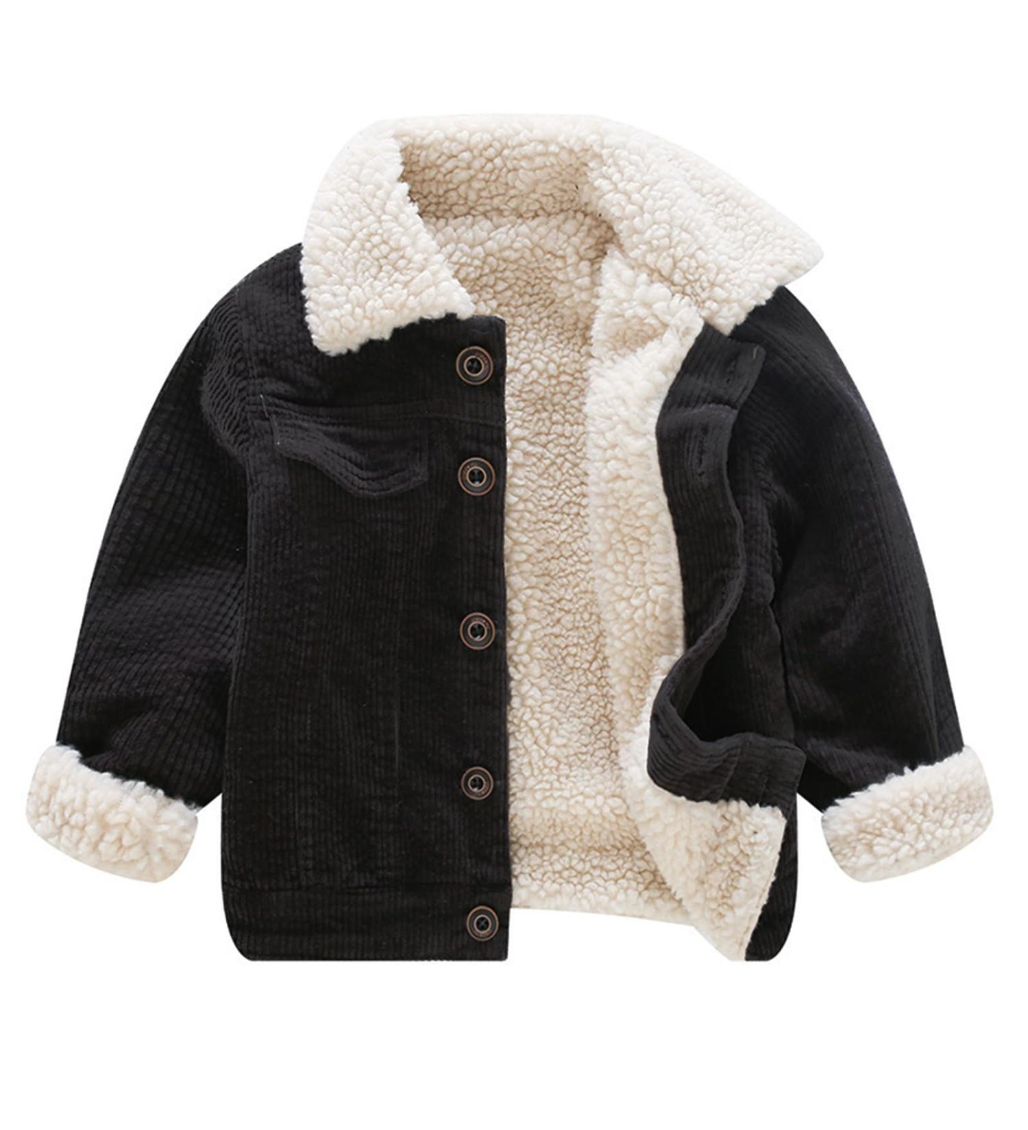 Volunboy Toddler Corduroy Sherpa Jacket | Fleece-lined Button Down Coat for Baby Boys/Girls | 12 Months Black - Buy Online on GoSupps.com