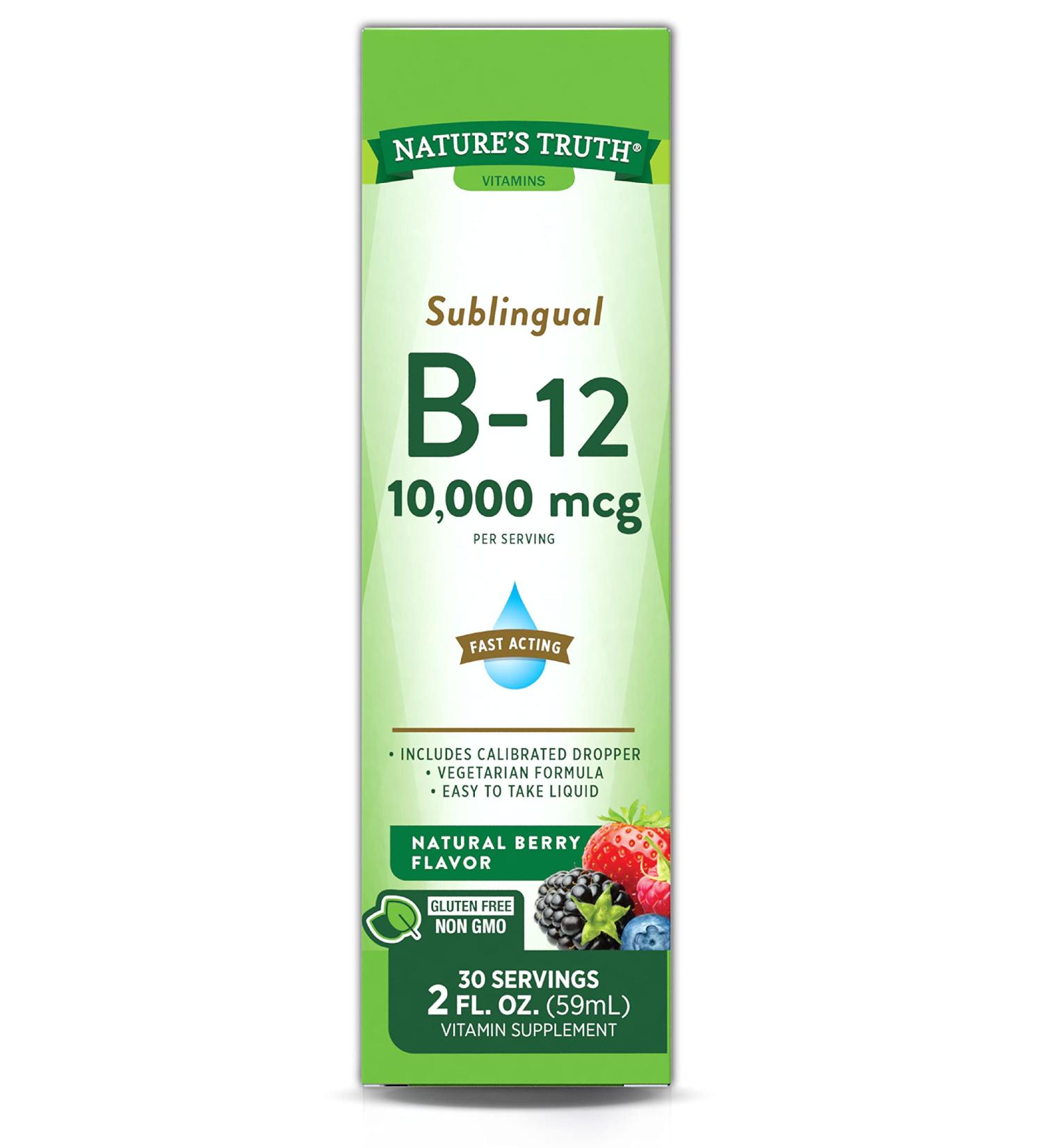 Nature's Truth B12 Sublingual Liquid Drops 10,000 mcg - 2 oz | Fast Acting Vegan Formula - Buy Online on GoSupps.com