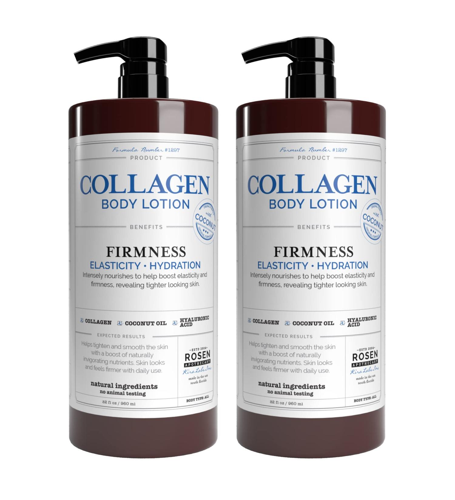 Rosen Apothecary Firming Collagen Body Lotion with Coconut Oil - 32oz x 2 | Tighten, Hydrate & Reveal Firmer Skin - Buy Online on GoSupps.com