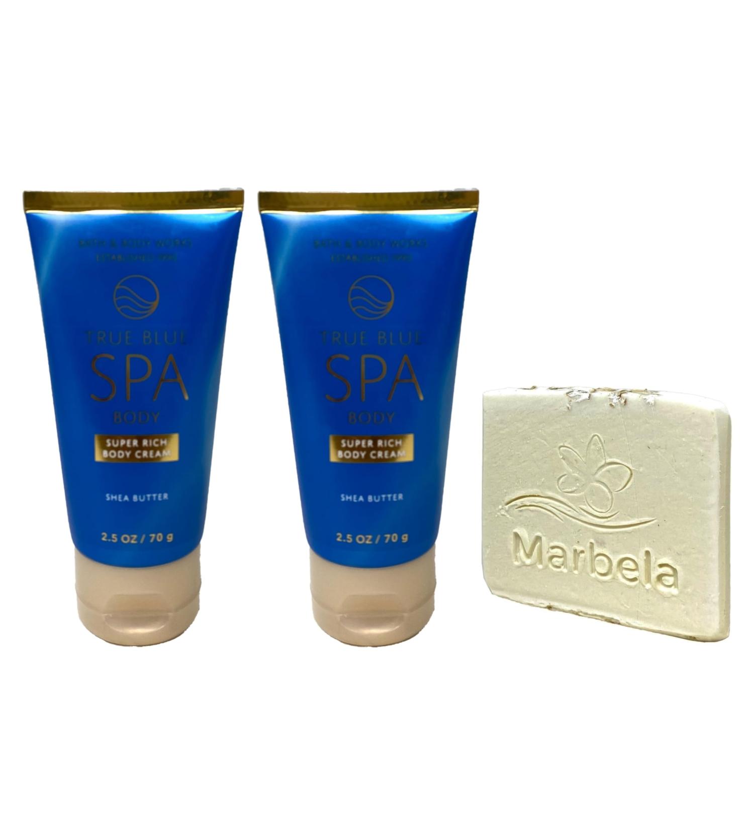 Bath & Body Works True Blue Spa Travel Size Super Rich Body Cream 2 Pack with a Natural Oats Sample Soap. - Buy Online on GoSupps.com