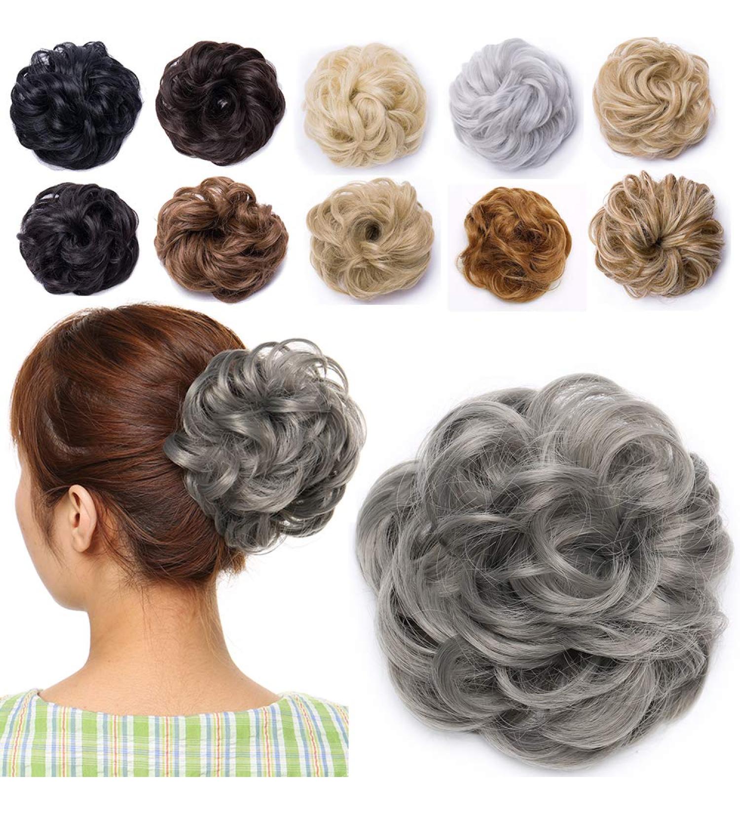 Hair Bun Scrunchy Scrunchie Hair Extensions Chignon Hair Donut Hairpieces Curly Wavy Ponytail Hair Ribbon - Dark Grey(40g) 40 g Dark Grey - Buy Online on GoSupps.com