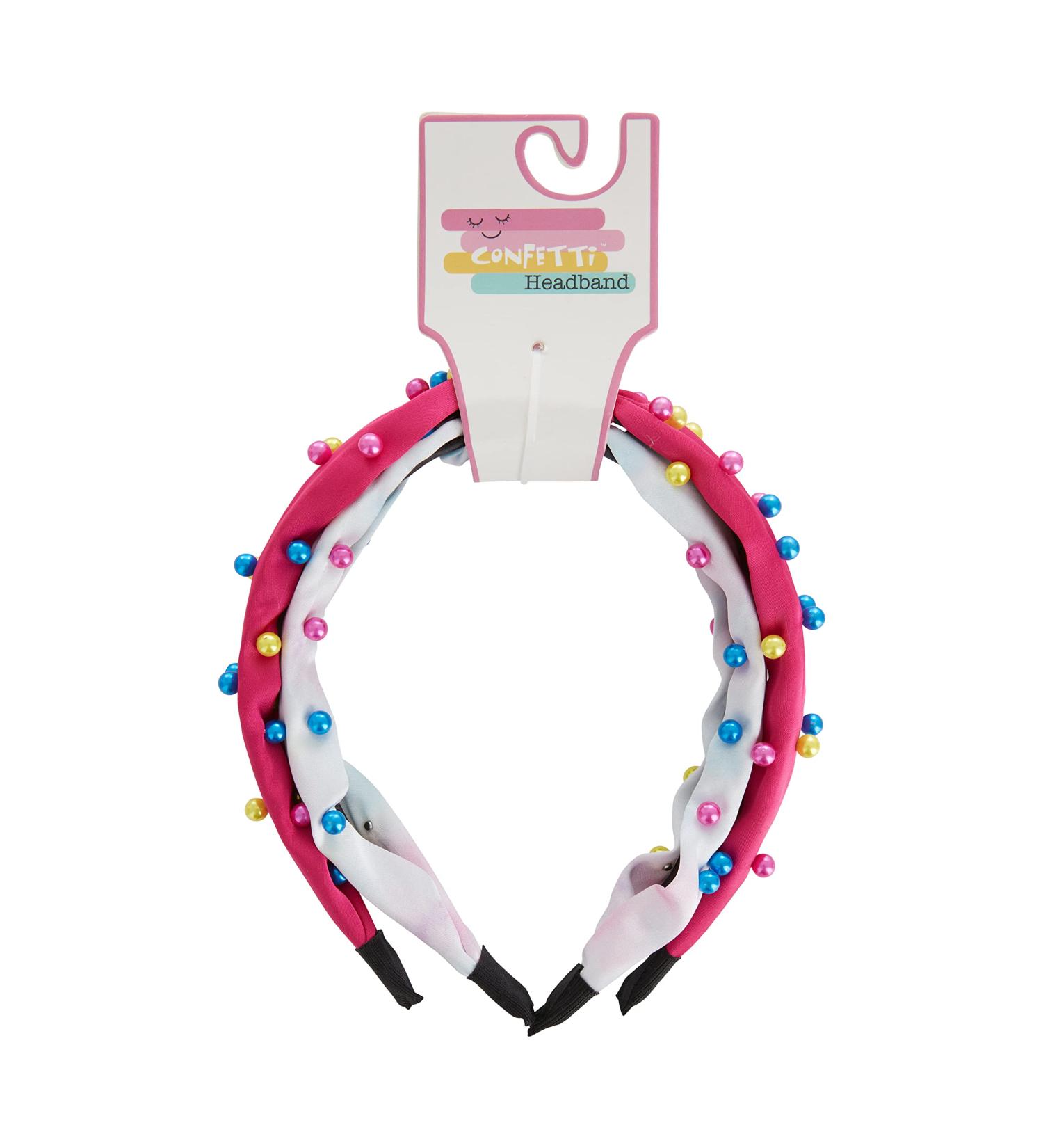 Cudlie Confetti Colorful Neon Bead Headband Set for Girls - Pull Free Kids Accessories for Thick, Curly Hair in Pink/White - Buy Online on GoSupps.com