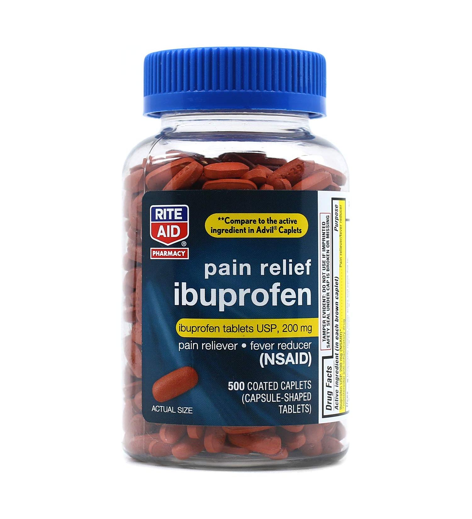 Rite Aid Pharmacy Ibuprofen 200mg - 500 Caplets | Pain & Fever Relief for Migraines, Back Pain, Arthritis | Pain Killer - Buy Online on GoSupps.com