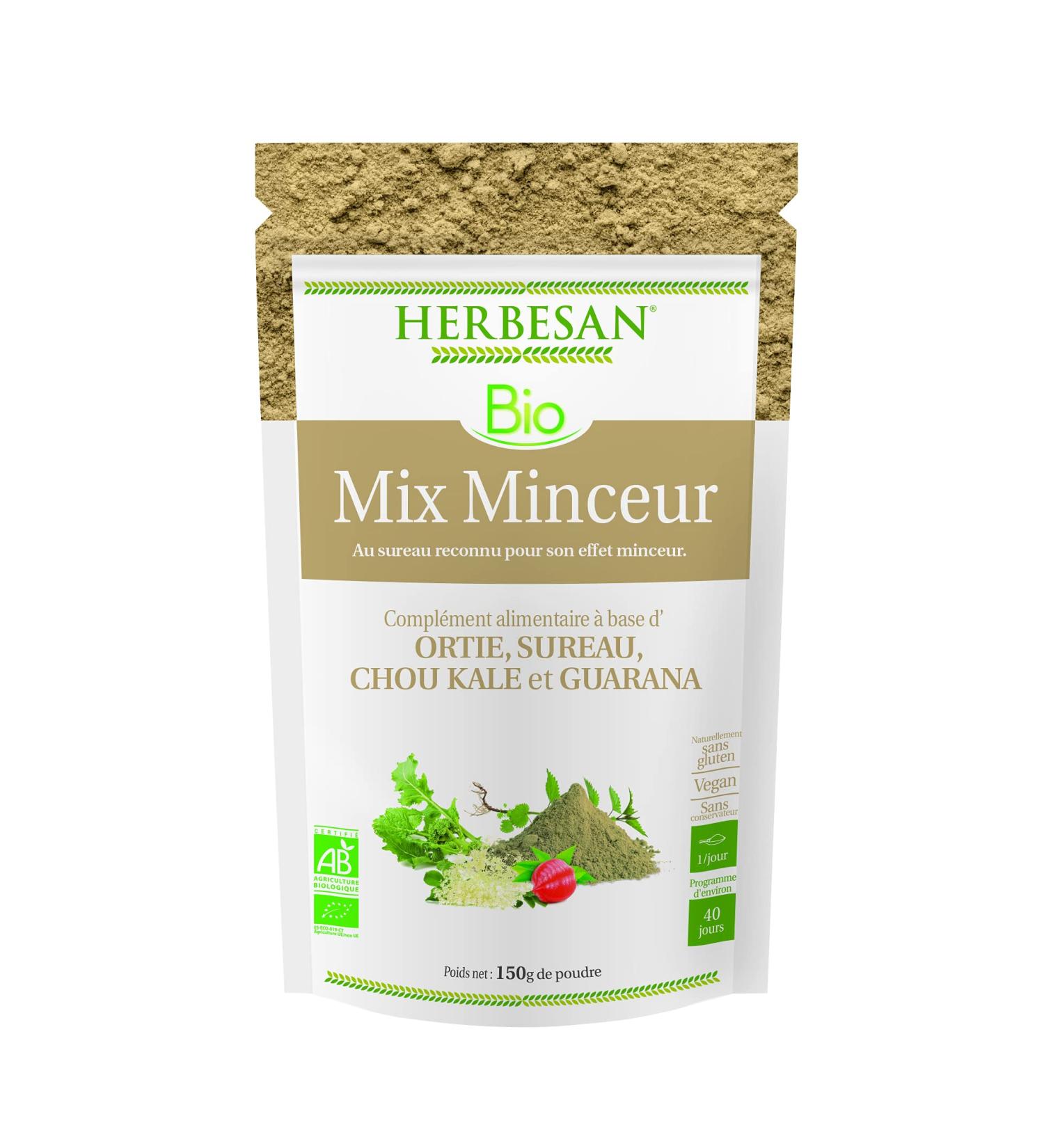 HERBESAN -MIX SLIMMING ORGANIC - Nettle Elderberry Kal cabbag- Paper bag -Packaged in France - 150g powder
