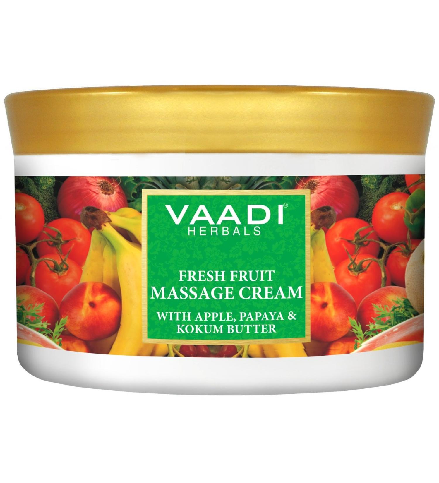 Fresh Fruit Massage Cream with Apple Papaya & Kokum Butter - All Natural - Herbal Cream - Vaadi Herbals (Pack of 1 X 500 Gm) (17.64 Oz) 1 Count (Pack of 1) - Buy Online on GoSupps.com