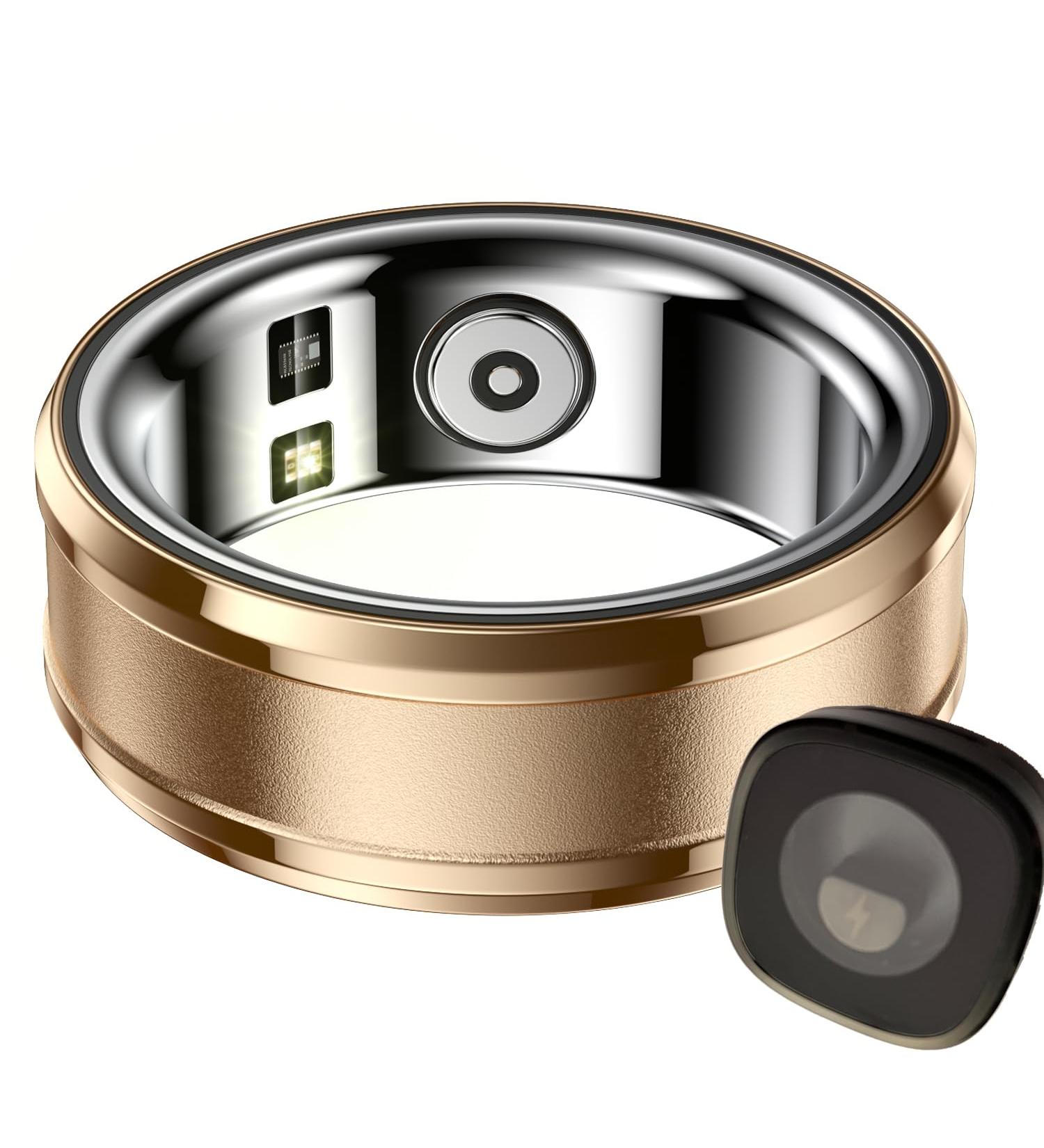 Smart Ring with Charging Case Modern Statement Health Fitness Tracker Rings Heart Rate Monitor Pedometer Body Temperature Sleep Blood Oxygen Waterproof Bluetooth Tracker Ring Gift for Man 10#-20mm Silver