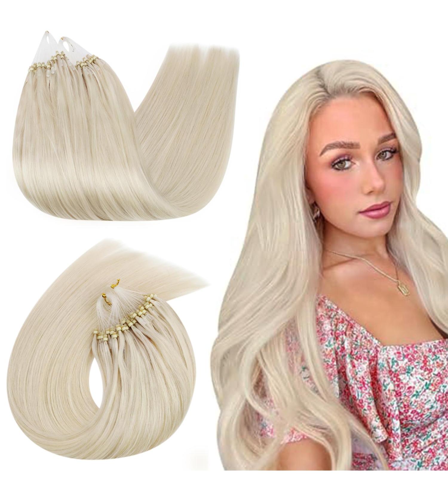 UGEAT Microring Extensions | Real Hair #60A White Blond | 35cm Micro Loop Hair Extensions | 50g | Quality Blond Hair Extensions - Buy Online on GoSupps.com