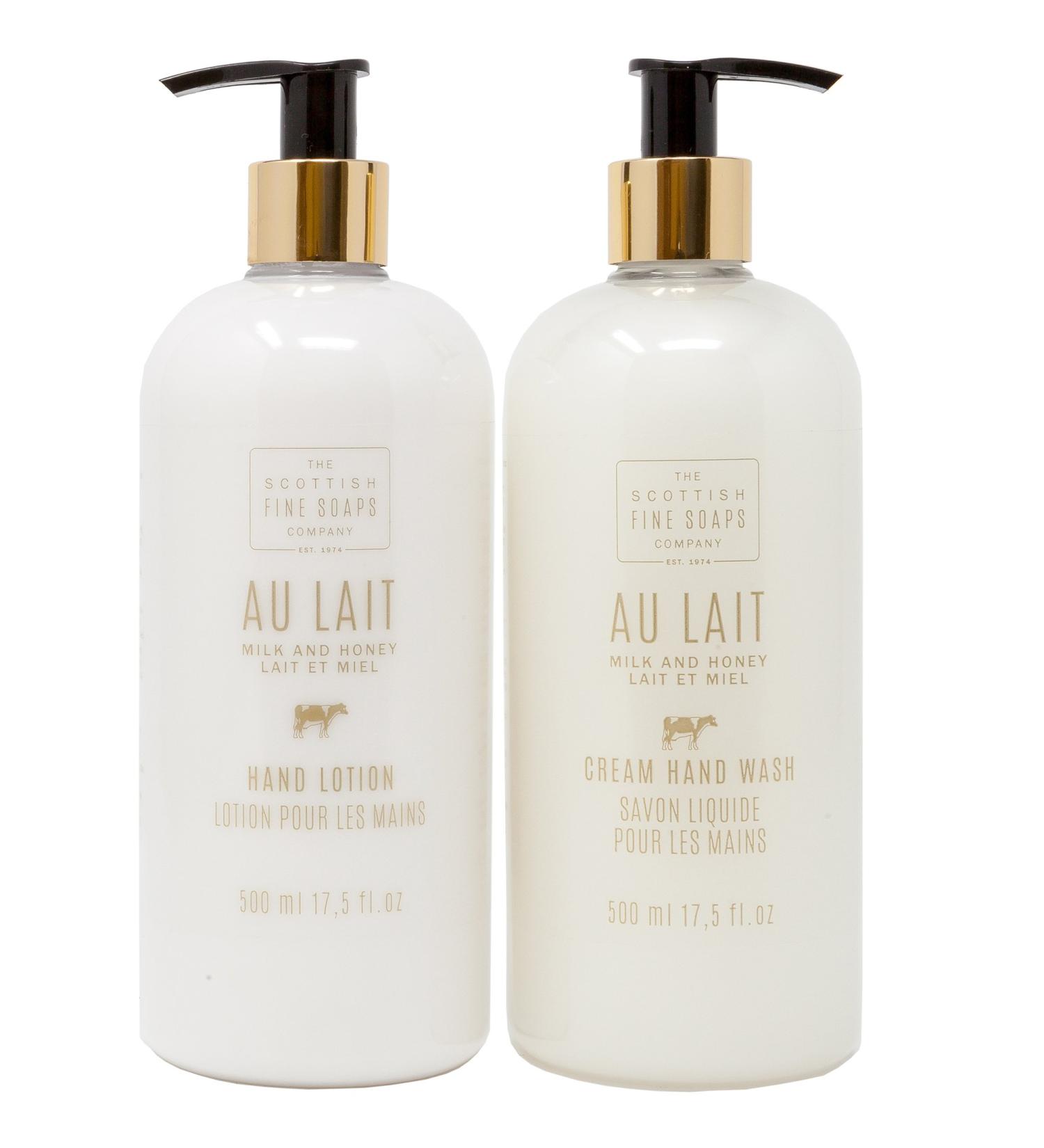 Scottish Fine Soap Au Lait Milk & Honey Cream Hand Wash + Hand Lotion Gift Set | LARGE 17.5 Ounce Each