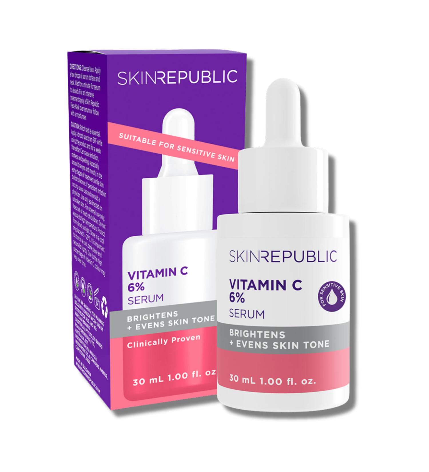 Skin Republic Vitamin C 6% & Alpha Arbutin Brightening Face Serum Helps to Reduce Pigmentation and Dark Spots & Provides Long Lasting Hydration (30ml) - Buy Online on GoSupps.com