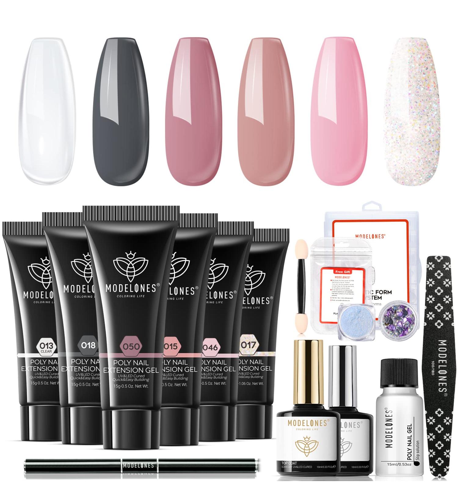 Modelones Poly Gel Kit - 6 Nude Colors Extension Nail Art Set for DIY Manicure - Buy Online on GoSupps.com