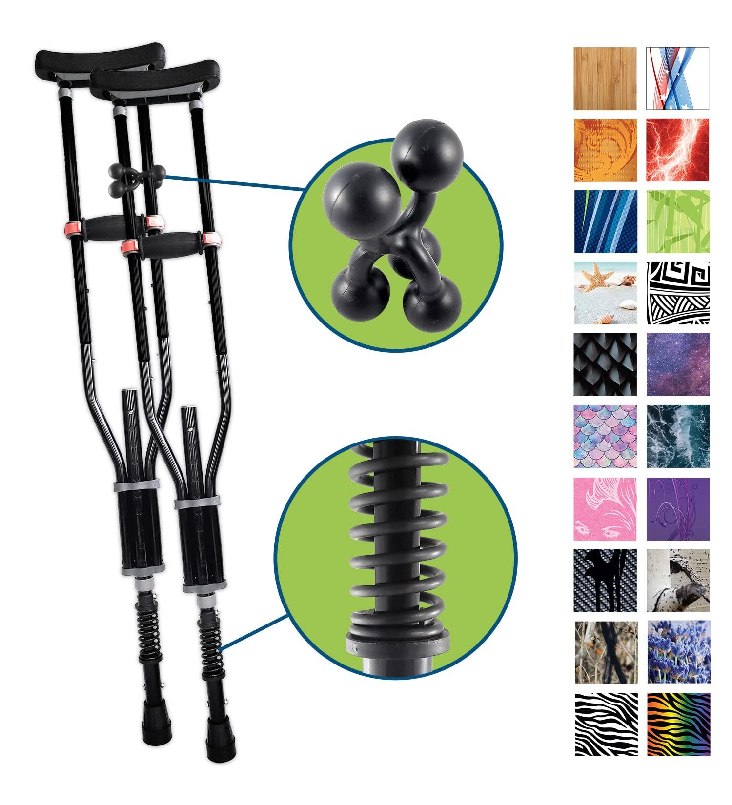 York Nordic Spring Cushion Crutches | Ideal for Sports Injuries & Travel | Adjustable Heights 47-66 inches | Compact Travel Size 22 inches | Black - Buy Online on GoSupps.com