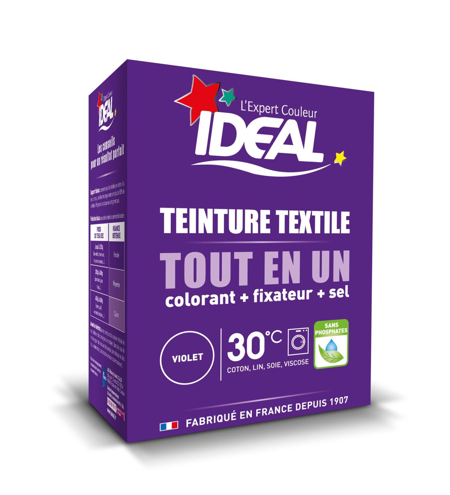 IDEAL - Kit Teinture Tout en Un Mini Violet - 230 g - Colorant + Fixateur + Sel Inclus - Teinture Textile Longue Tenue - Coton Lin Soie Viscose - Efficace d s 30 C - Fabrication Fran aise - Buy Online on GoSupps.com
