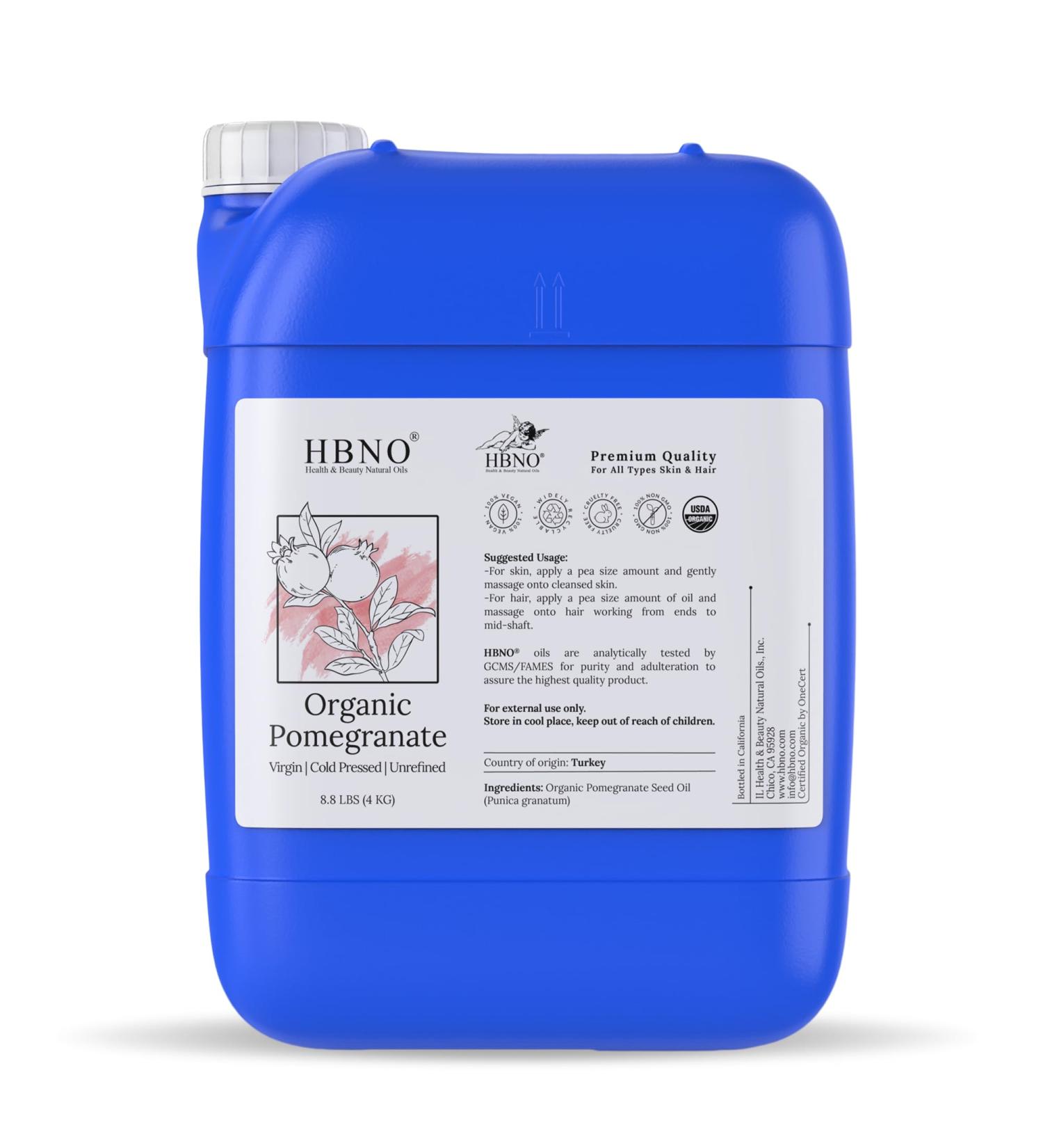 HBNO Organic Pomegranate Oil - 8.8 lbs (4kg) - Ideal for Shampoos Conditioners Lip balms Face wash Lotions and Skin care products. - Buy Online on GoSupps.com