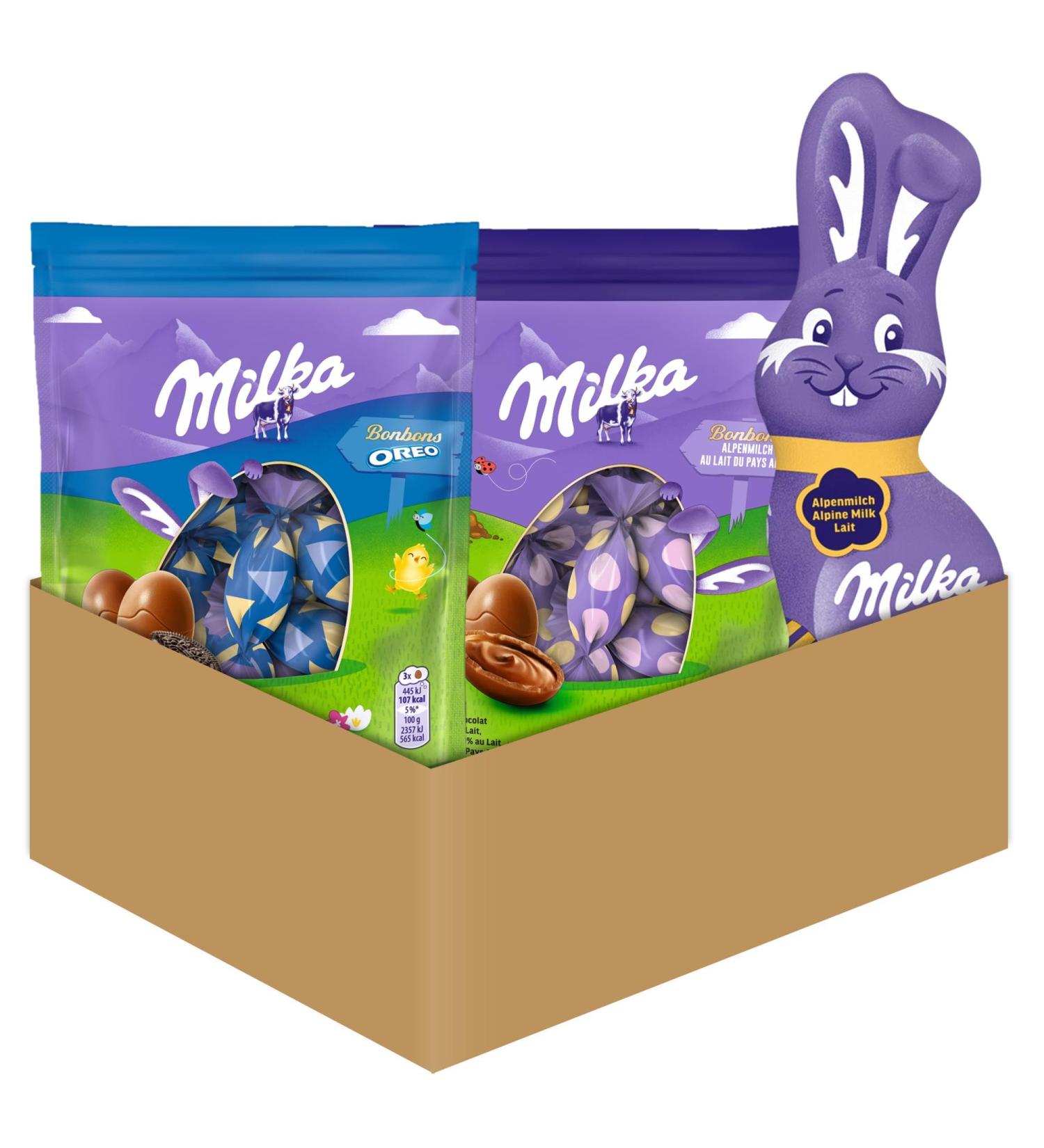 Milka - Assortiment de Chocolats de P ques : 1 Sachet de Bonbons Oreo 1 Sachet de Bonbons Lait Alpin 1 Lapin Chocolat au Lait Alpin - Id e Cadeau - Chocolat Offrir - Lot de 3 Produits Choix 1 - Buy Online on GoSupps.com