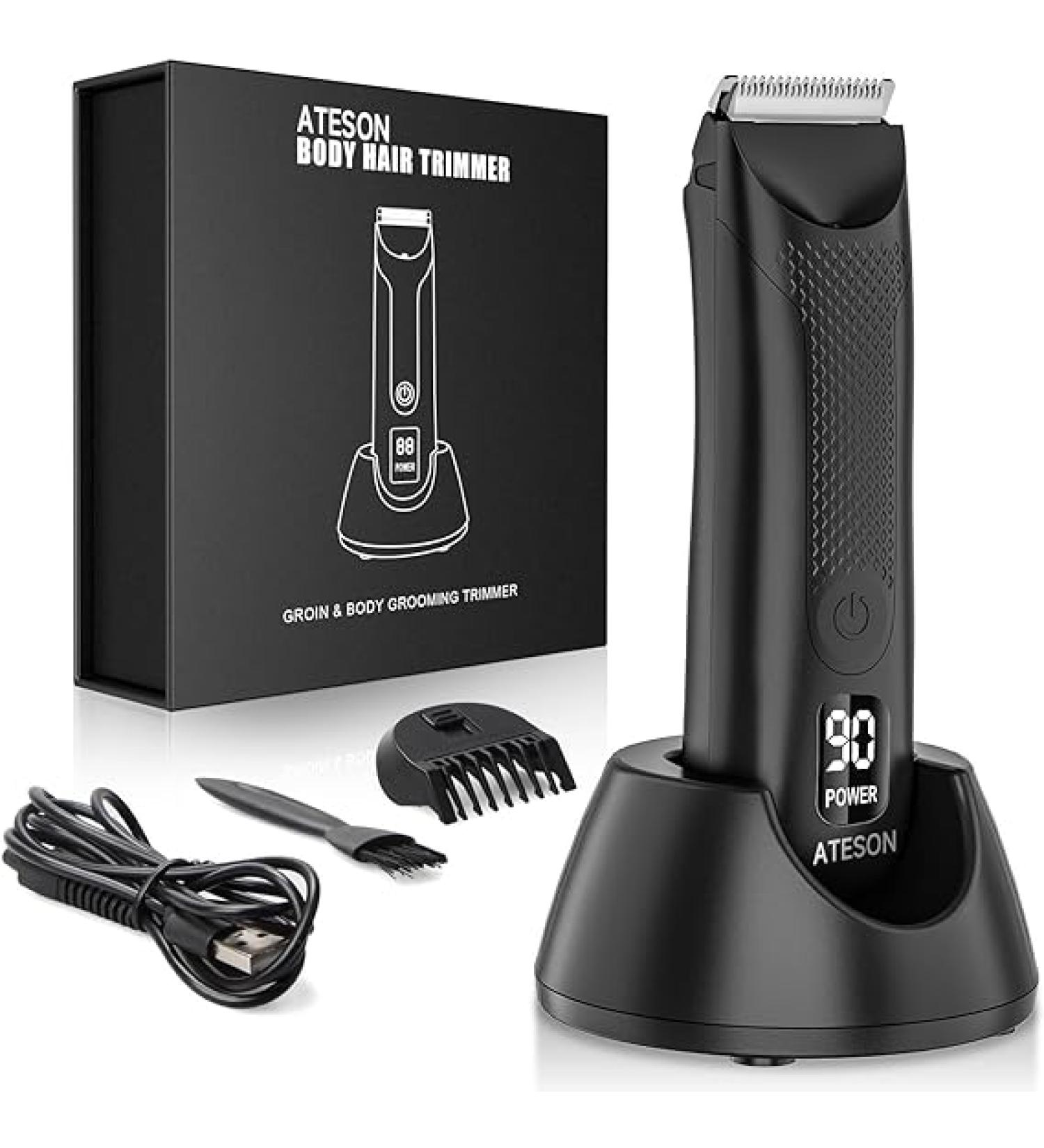 ATESON Body Hair Trimmer for Men with Charging Dock - Electric Beard & Pubic Hair Trimmer - Waterproof Body Groomer Ball Shaver with Light - Buy Online on GoSupps.com