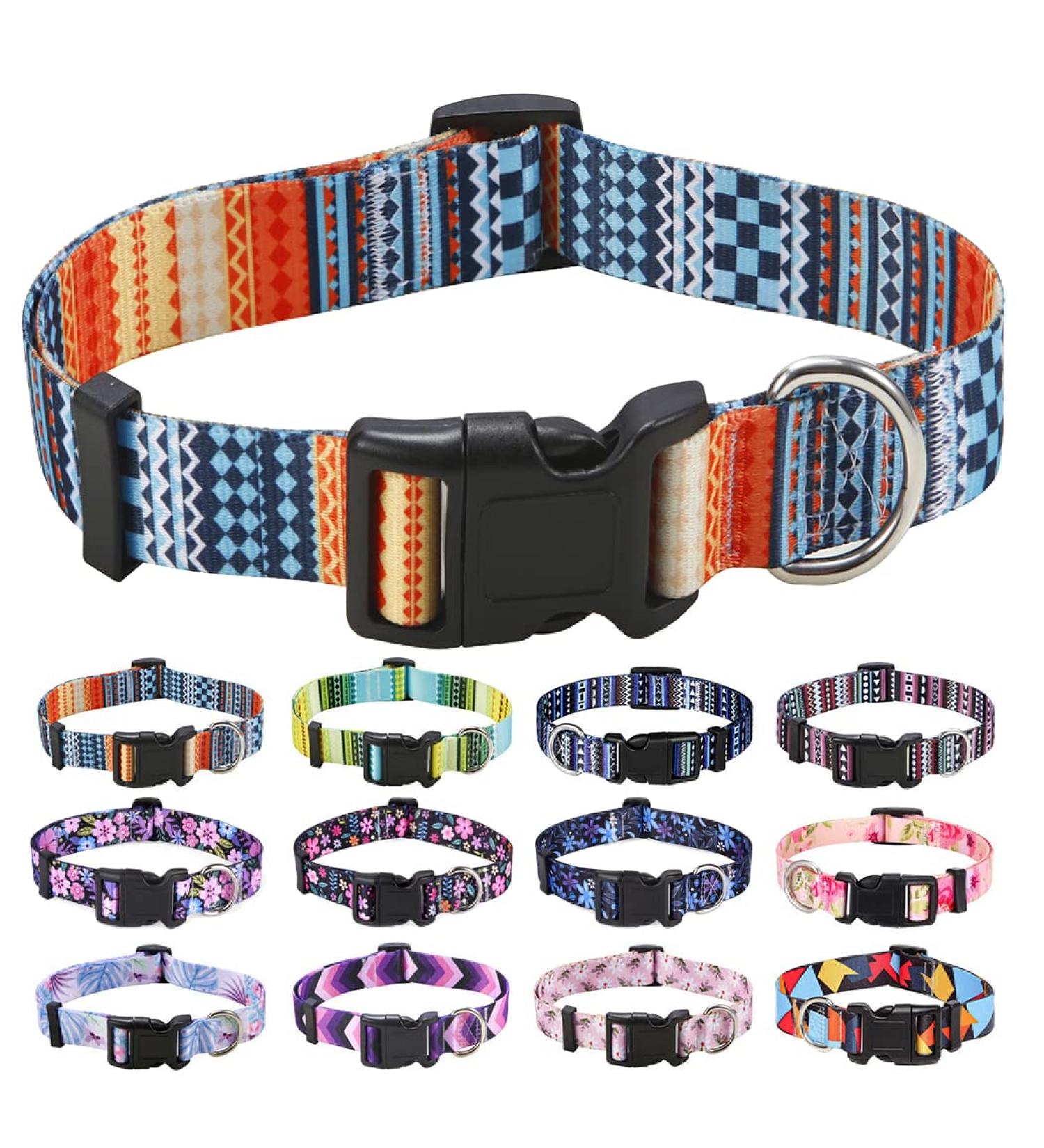 Mihqy Adjustable Soft Dog Collar - Bohemian Floral & Geometric Design for All Sizes - Comfortable & Stylish (Orange M) - Buy Online on GoSupps.com