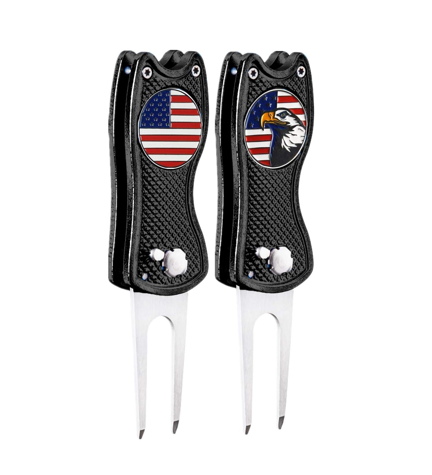FINGER TEN Golf Divot Repair Tool and Ball Marker (2 Pack) - Magnetic with US Markers - Gift for Men Women - Black - Buy Online on GoSupps.com