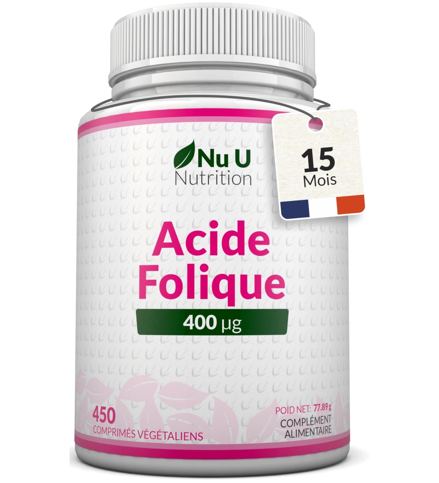 Acide Folique 400 g 450 Micro Comprim s V g taliens Cure de 15 Mois Vitamine B9 Folate pour Femmes Enceintes Suppl ment Pr natal Fabriqu en Europe Nu U Nutrition - Buy Online on GoSupps.com