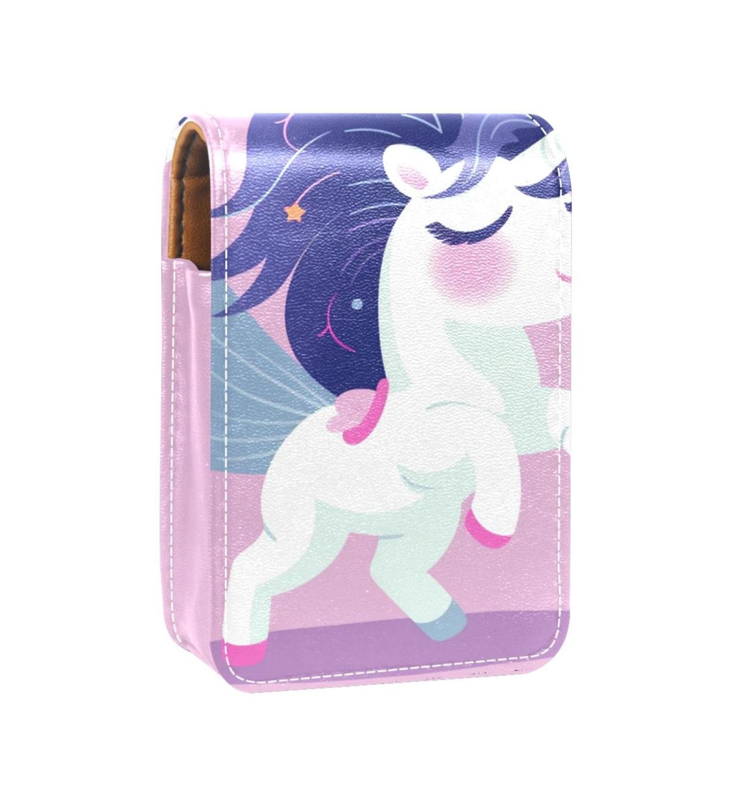 Shop Stylish Cartoon Cloud Rainbow Unicorn Lipstick Case - Mini Leather Lip Gloss Organizer with Mirror for International Shipping - Buy Online on GoSupps.com