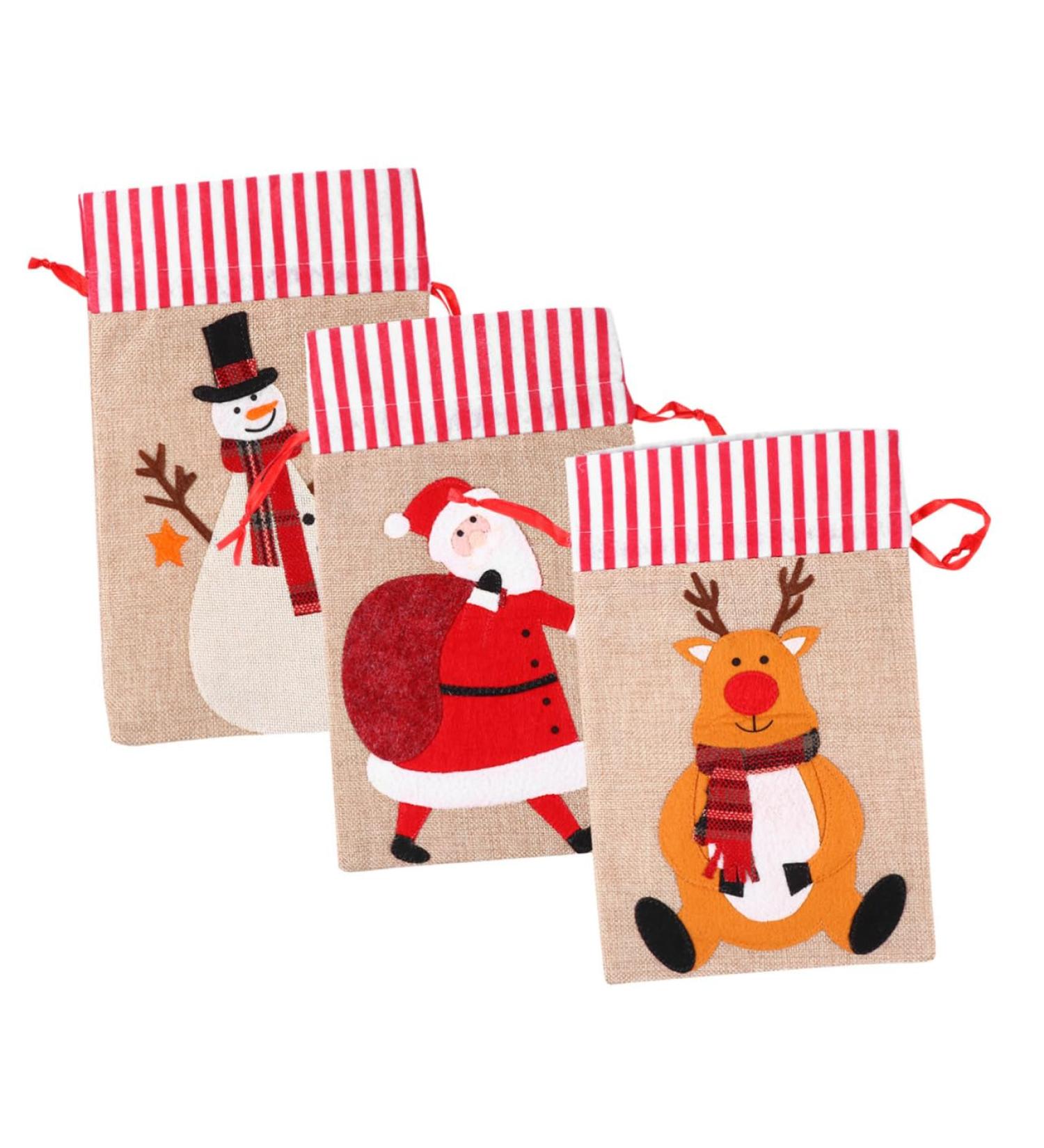 KOMBIUDA Party Snack Pouch 3 Pcs Christmas Storage Bag Candy Bags Holiday Treats Pouch Christmas Drawstring Bag Christmas Bag 30X18CM Assorted Color - Buy Online on GoSupps.com