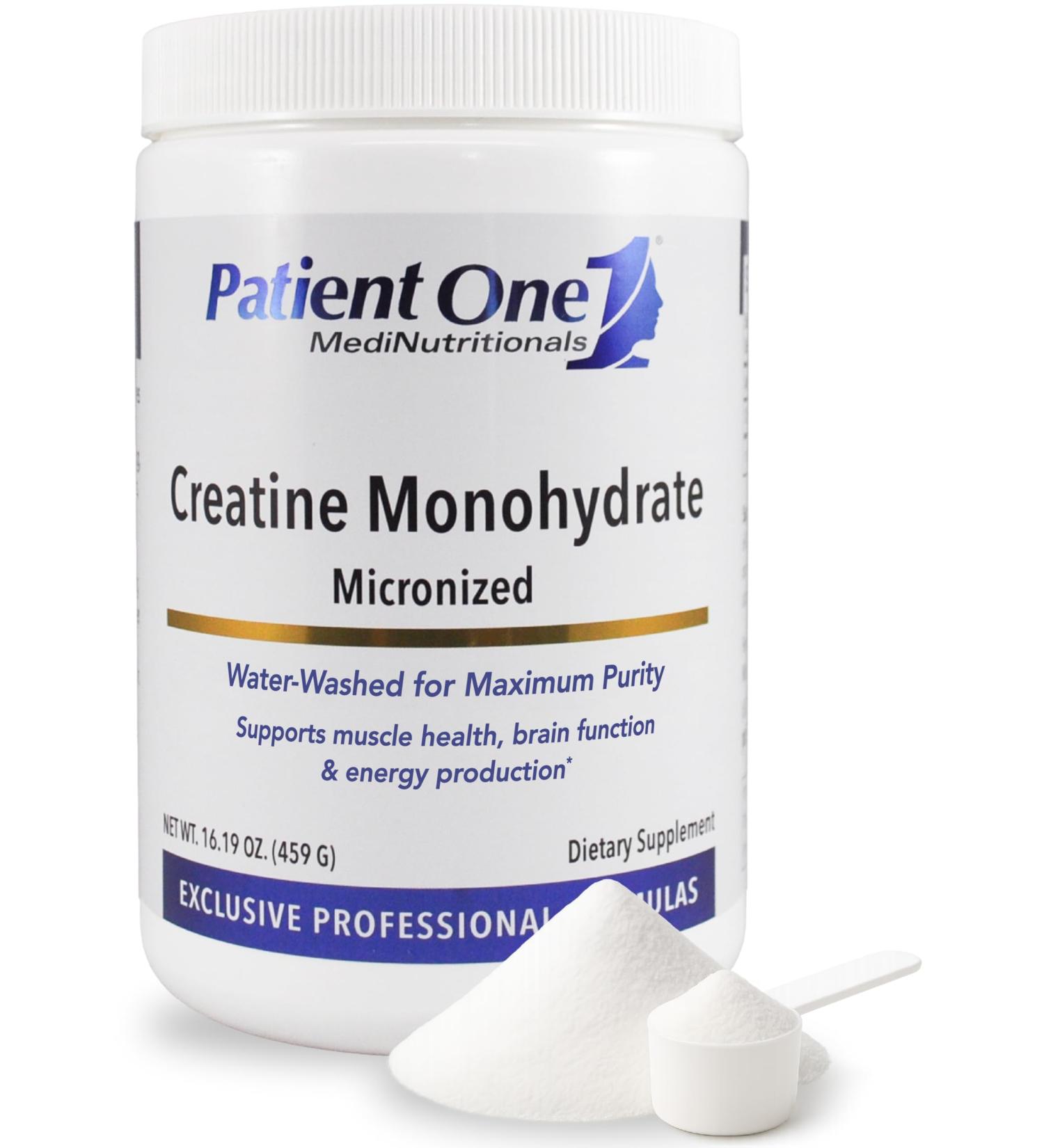 Patient One Creatine Monohydrate Micronized Powder 5 g | Supplement to Support Muscle Health and Cognitive Function* | Unflavored | 90 Servings | 16.19 oz - Buy Online on GoSupps.com