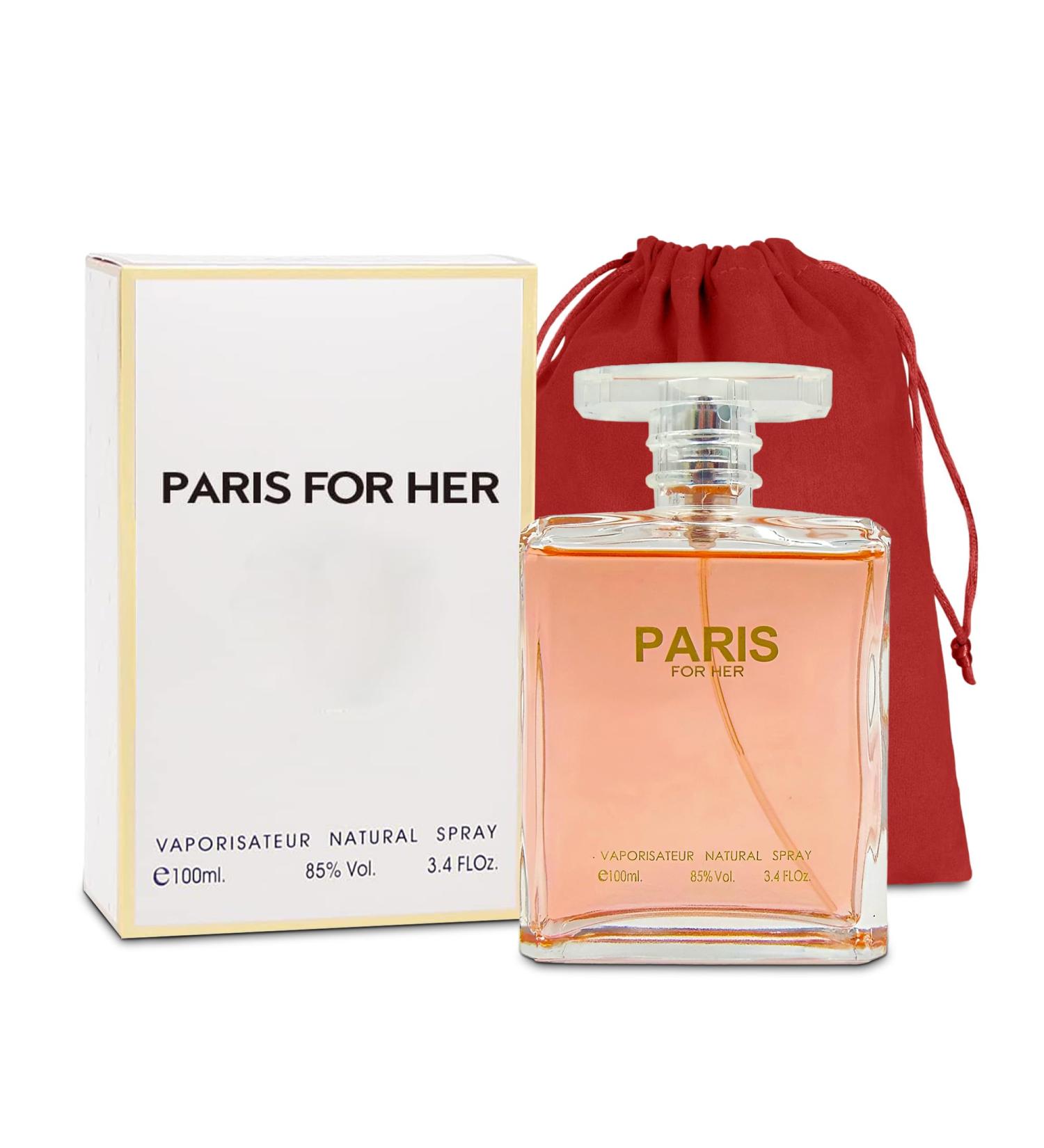 Paris For Her Eau de Parfum Spray Perfume Fragrance For Women-Daywear Casual Daily Cologne Set with Suede Pouch- 3.4 Fl Oz Bottle Beauty Gift for Birthday Anniversary - Buy Online on GoSupps.com
