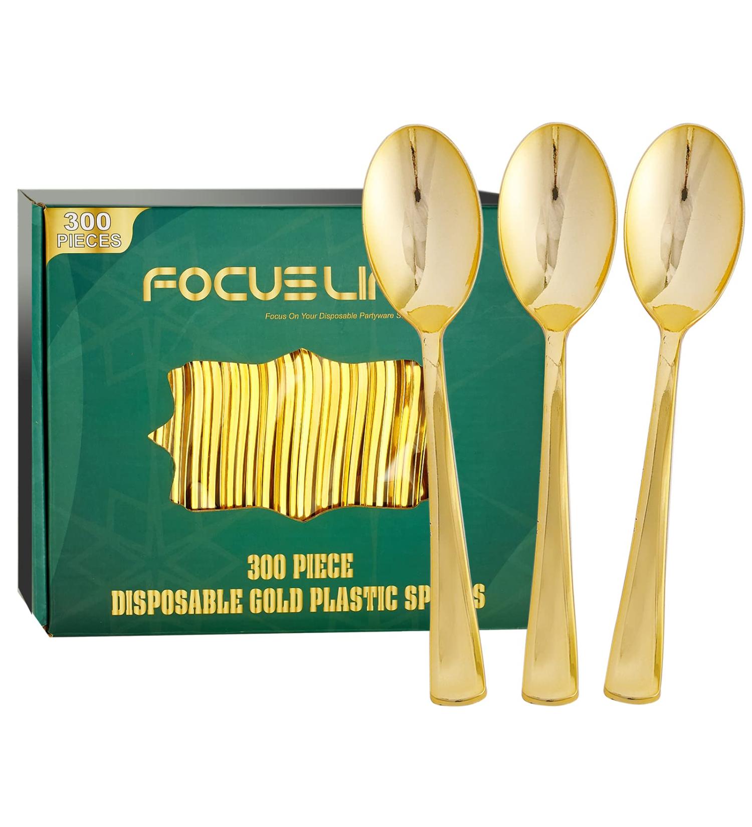 FOCUSLINE 300 Pack 6.8 Disposable Gold Plastic Spoons - Durable Cutlery for Catering, Parties, Weddings - Buy Online on GoSupps.com