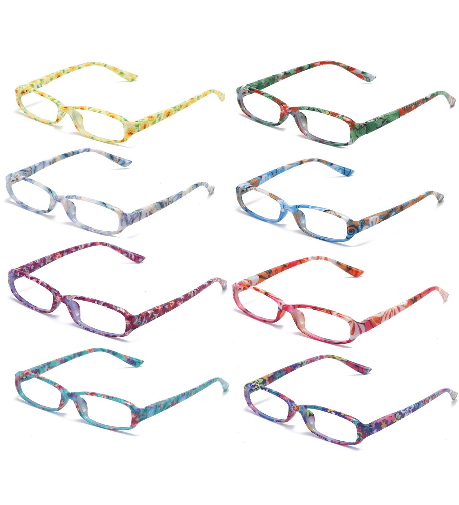SOOLALA 4-Pair Fashionable Spring Hinge Rectangular Reading Glasses with Matching Pouch - 8 Colors 2.25x Magnification - Shop Stylish Eyewear Online - Buy Online on GoSupps.com