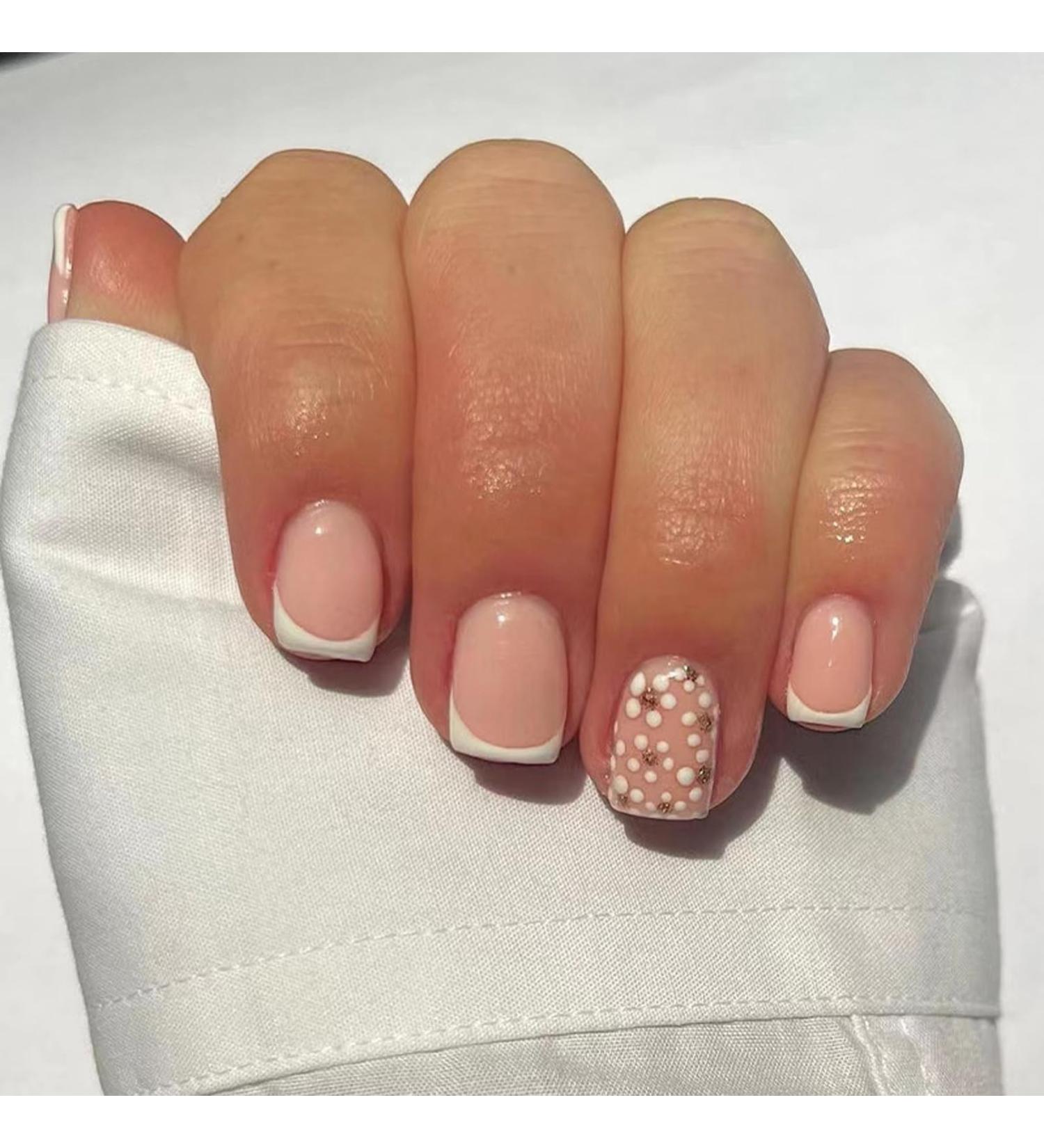 French Daisy Short Square Press On Nails - 24Pcs White Fake Nails | Removable Glue-On Acrylic Full Cover Stick On Nails for Women and Girls - Nail Art Accessories - Buy Online on GoSupps.com