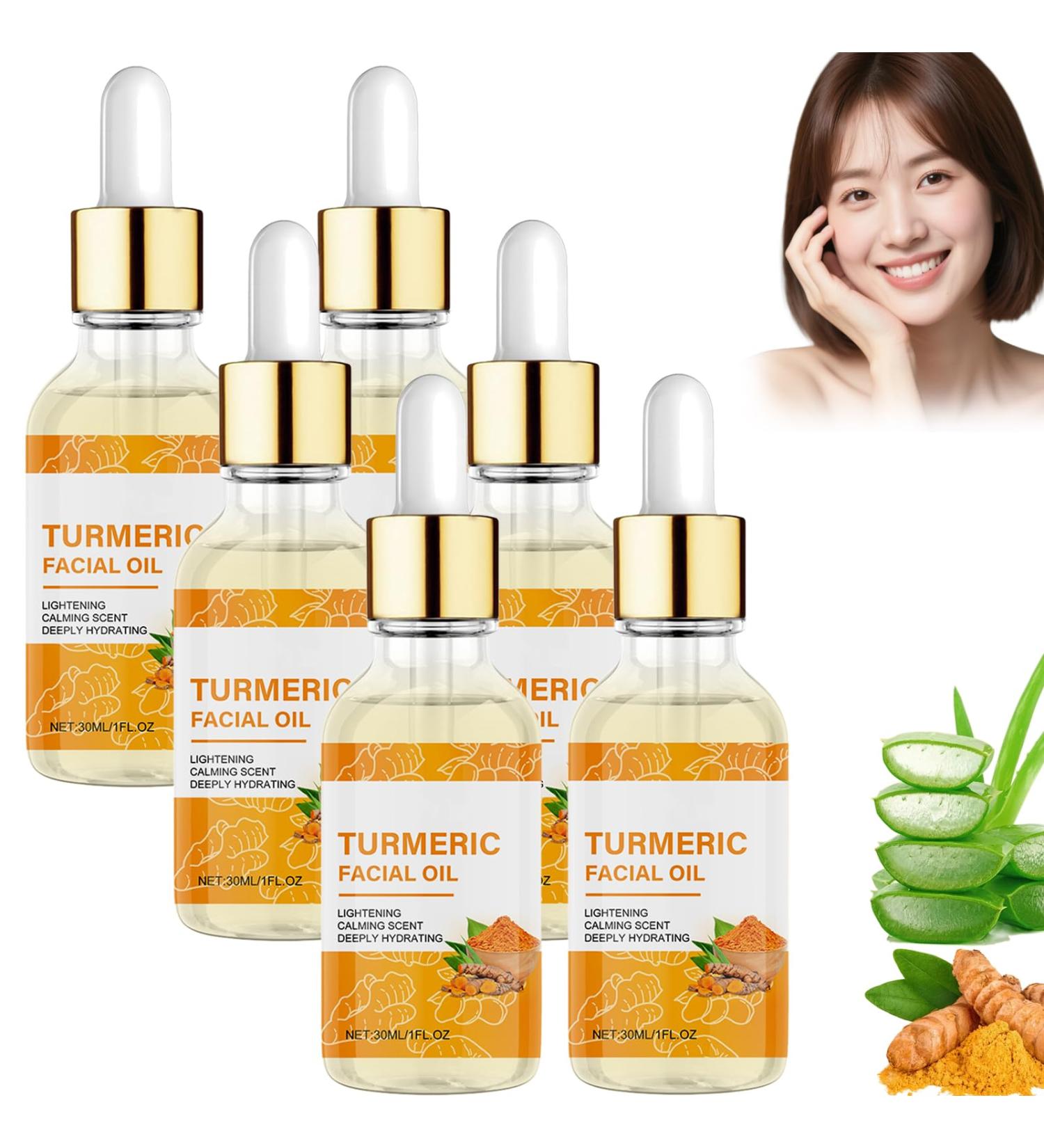 Turmeric Oil Facial Serum Natural Turmeric Skin Brightening Oil Reduces Pigmentation Moisturizes and Illuminates Skin Tone Suitable for All Skin Types 30ML (6 PCS) - Buy Online on GoSupps.com