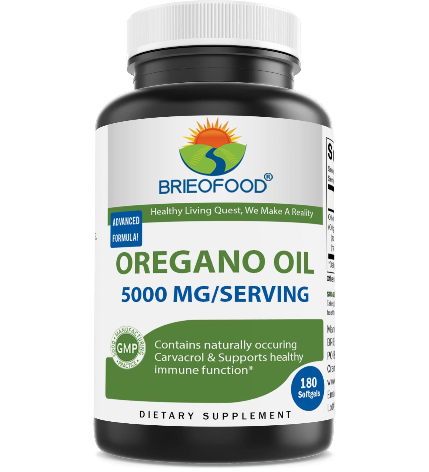 Brieofood Oregano Oil 5000mg/Serving - Immune Support Supplement with Carvacrol - 180 Softgels - Buy Online on GoSupps.com
