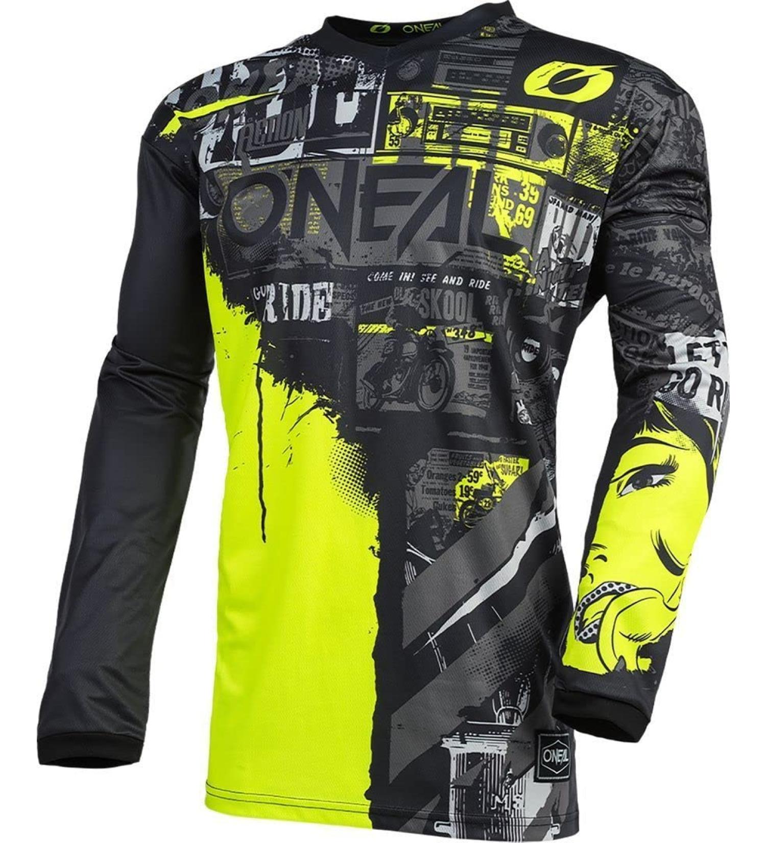 O'neal |Motocross jersey long arm |MX Enduro |Padded elbow protection V-neck breathable |Element jersey |Adult XL Black/Neon/Yellow