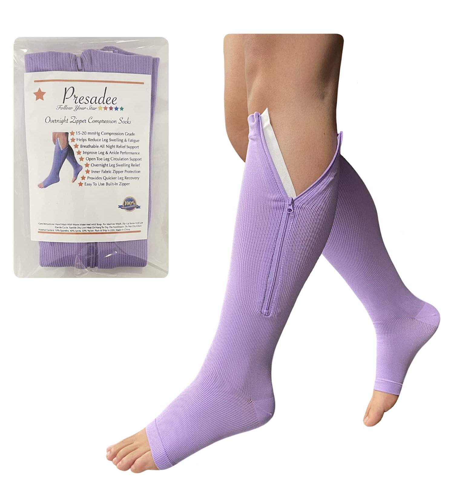 Open Toe 15-20 mmHg Compression Socks for Overnight Leg Relief - Purple S/M | International Shipping Available - Buy Online on GoSupps.com