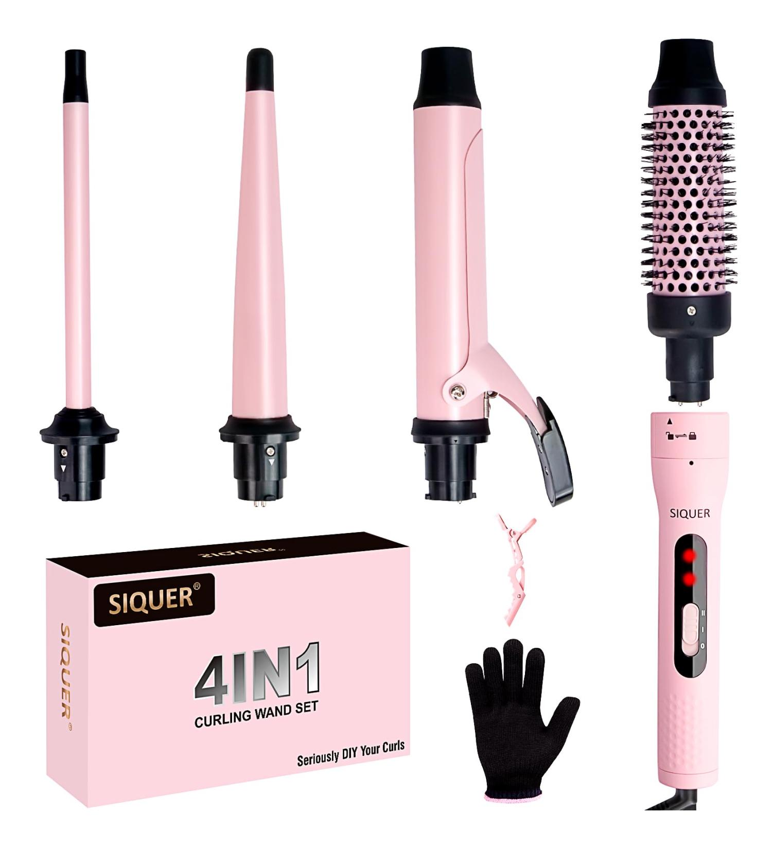 SIQUER 4 in 1 Curling Wand Set - Versatile Beach Waves Curler with Instant Heat 1/2 to 1 1/2 Inch Pink - Ideal for Women | International Shipping Available - Buy Online on GoSupps.com