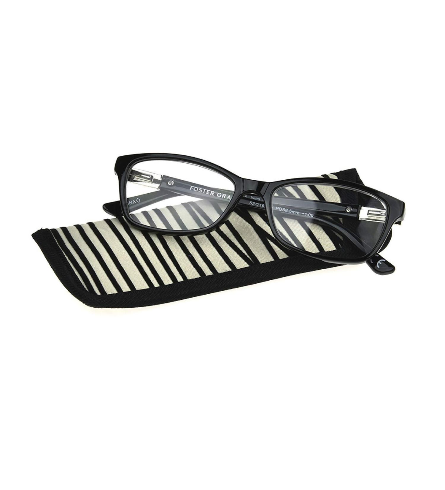 Foster Grant Jules Black Reading Glasses +1.25 New w/Free Case