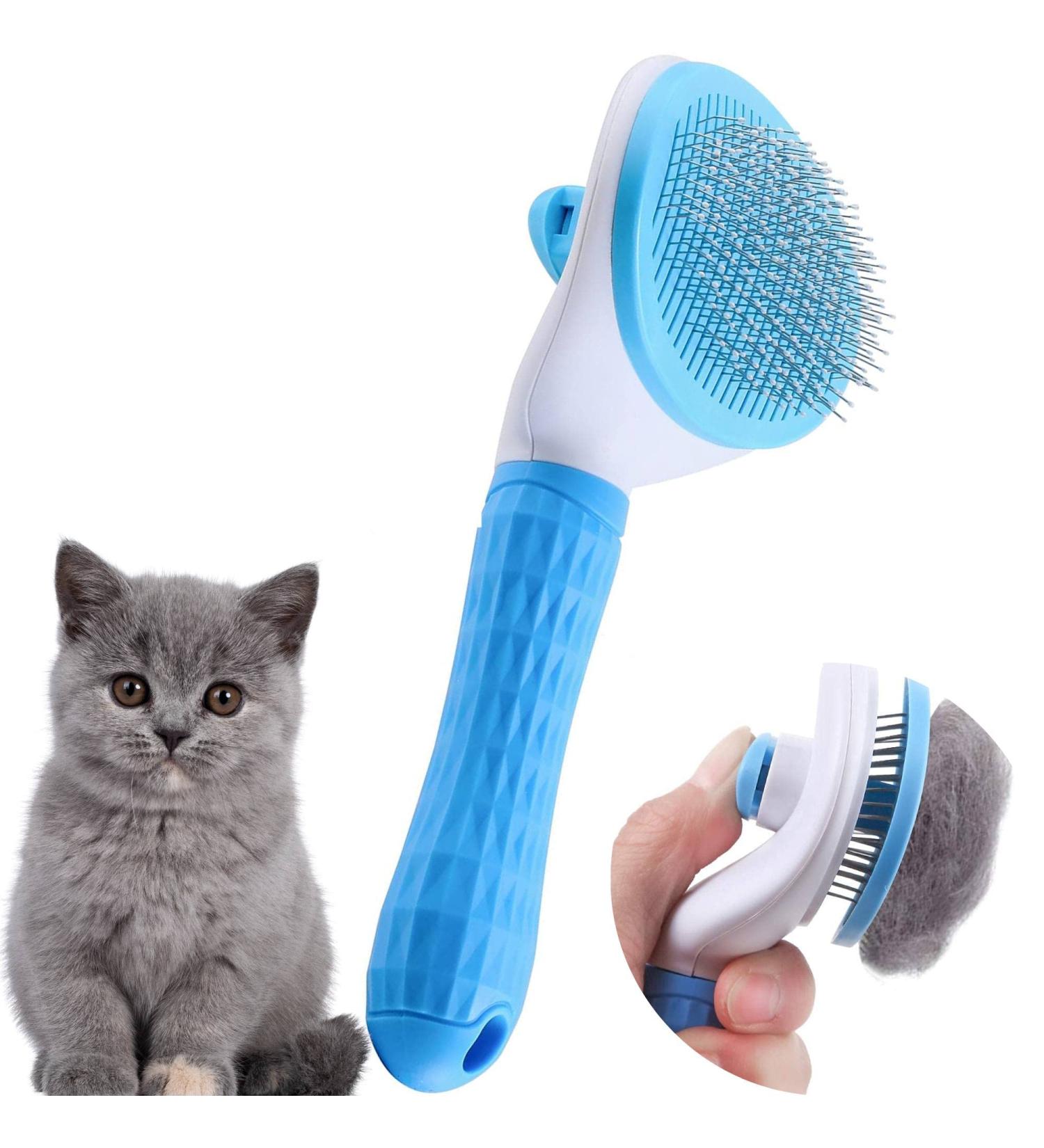 Cat Grooming Brush - Shedding & Massage Tool for Short & Long Haired Cats - Removes Mats, Tangles & Loose Fur - Blue - Buy Online on GoSupps.com