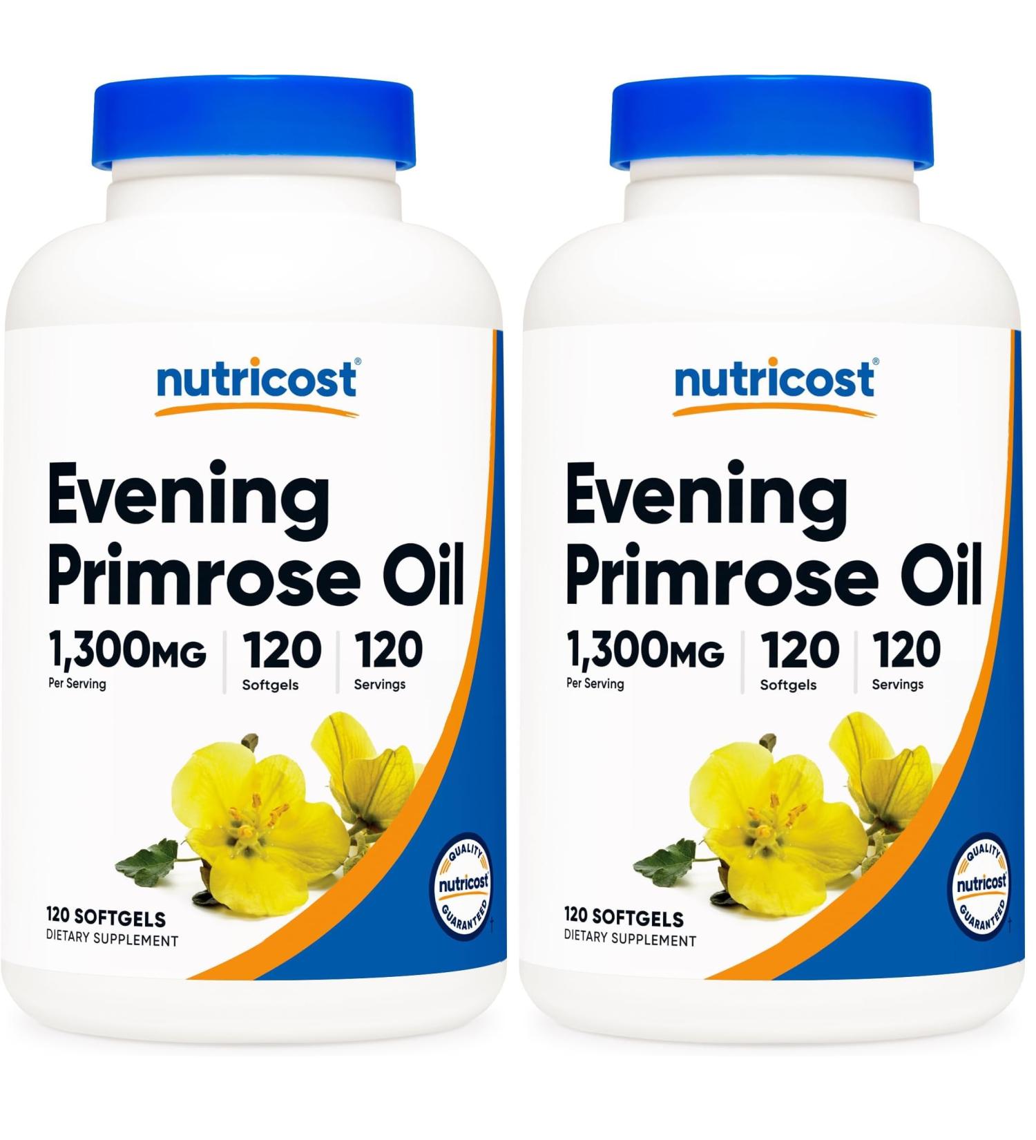 Nutricost Evening Primrose Oil 1 300mg 120 Softgels - Cold Pressed Non-GMO Gluten Free 120 Servings (Pack of 2) - Buy Online on GoSupps.com