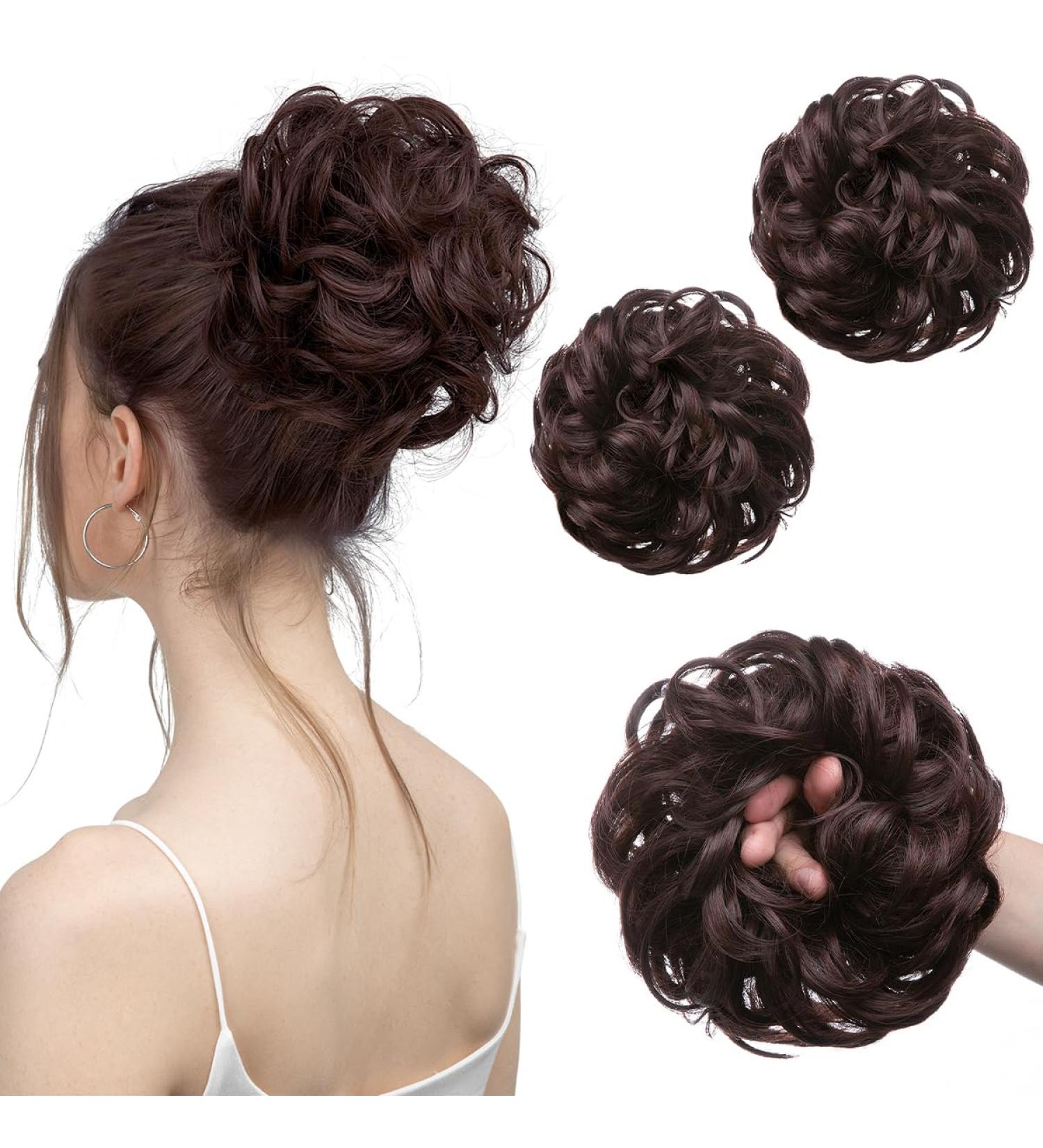 SARLA 2PCS Messy Hair Bun Scrunchies Synthetic Hair Extensions in Chocolate Brown - Updo Hairpieces for Women and Girls - Buy Online on GoSupps.com