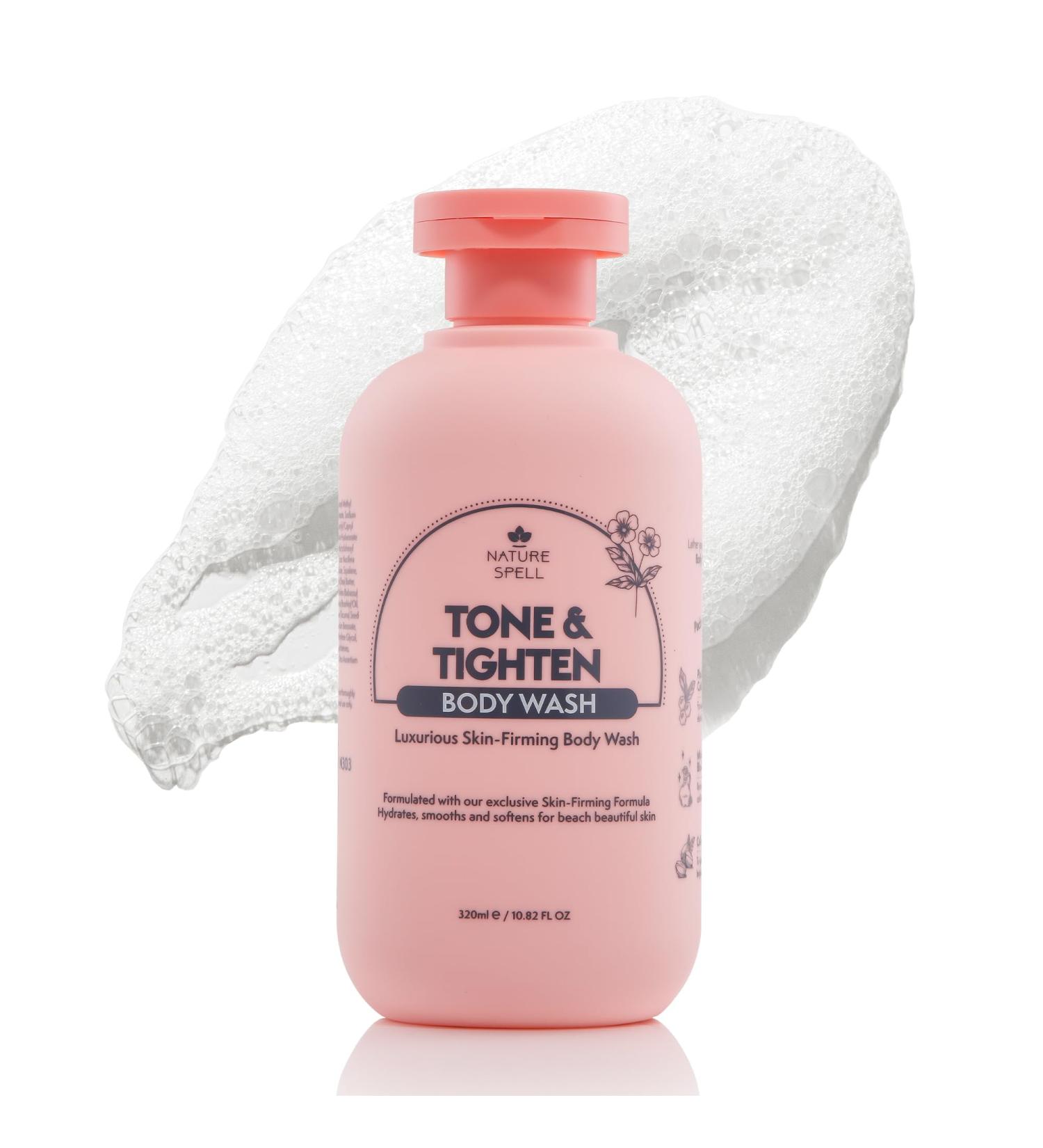 Nature Spell Tone & Tighten Body Wash 320ml - Skin-Firming Shower Gel Hyaluronic Acid Ginseng Extract & Plant Collagen - No SLS 100% Vegan Made in the UK - Buy Online on GoSupps.com