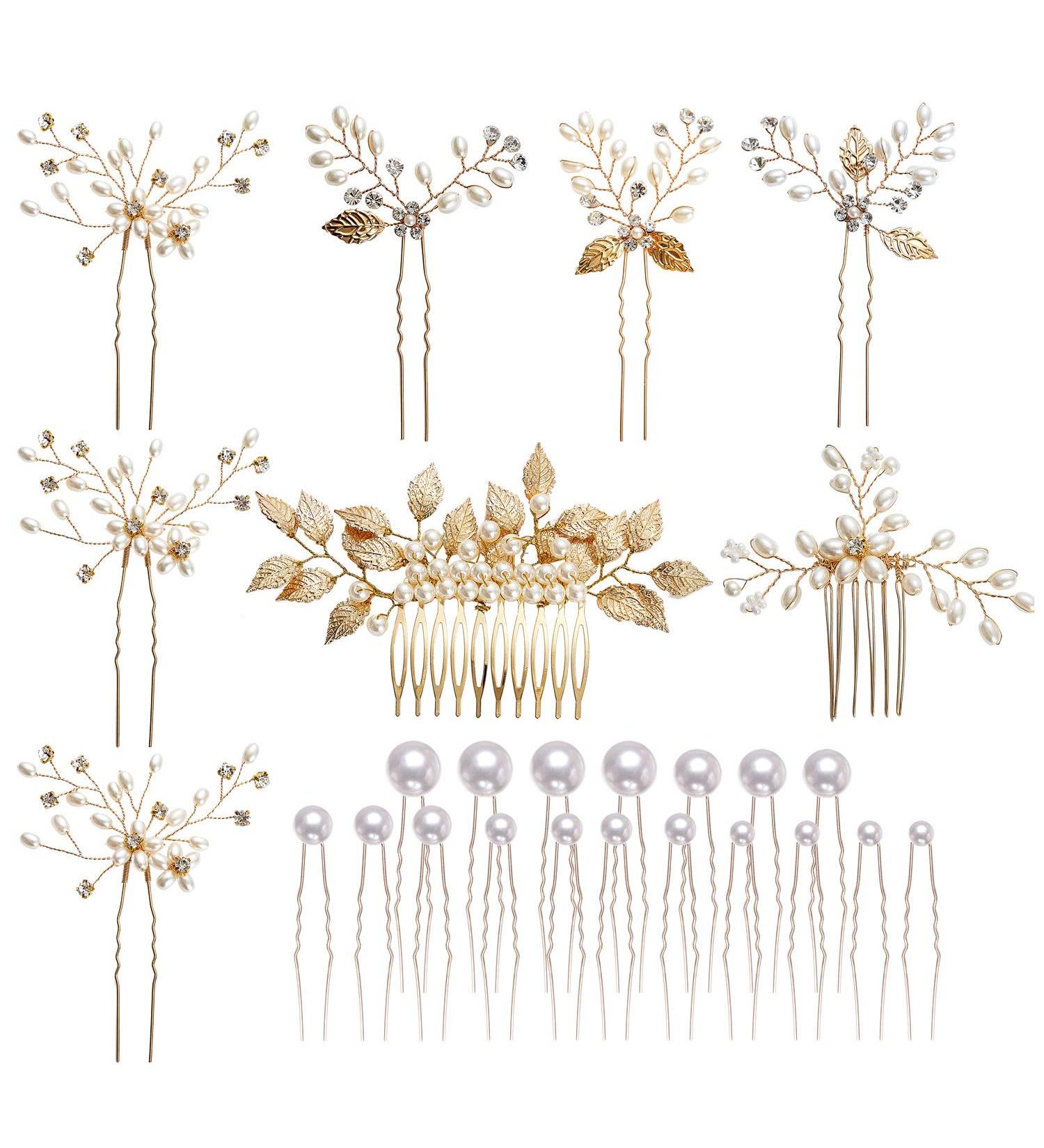 inSowni 26 Pack Gold Wedding Hair Combs and Pins - Bridal Hair Accessories with Rhinestone and Pearl Embellishments for Women and Bridesmaids - Buy Online on GoSupps.com