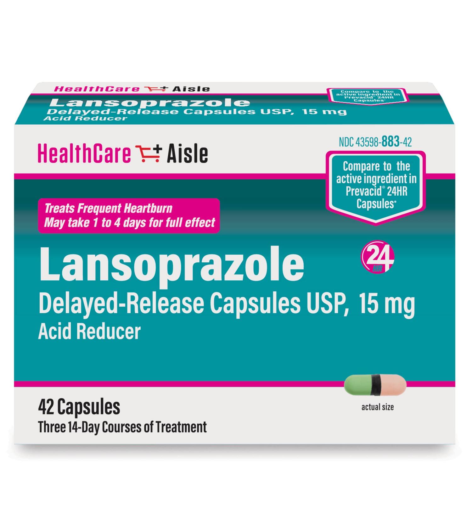HealthCareAisle Lansoprazole 15mg 42 Delayed-Release Capsules - Acid Reducer for Frequent Heartburn - 42 Count - Buy Online on GoSupps.com