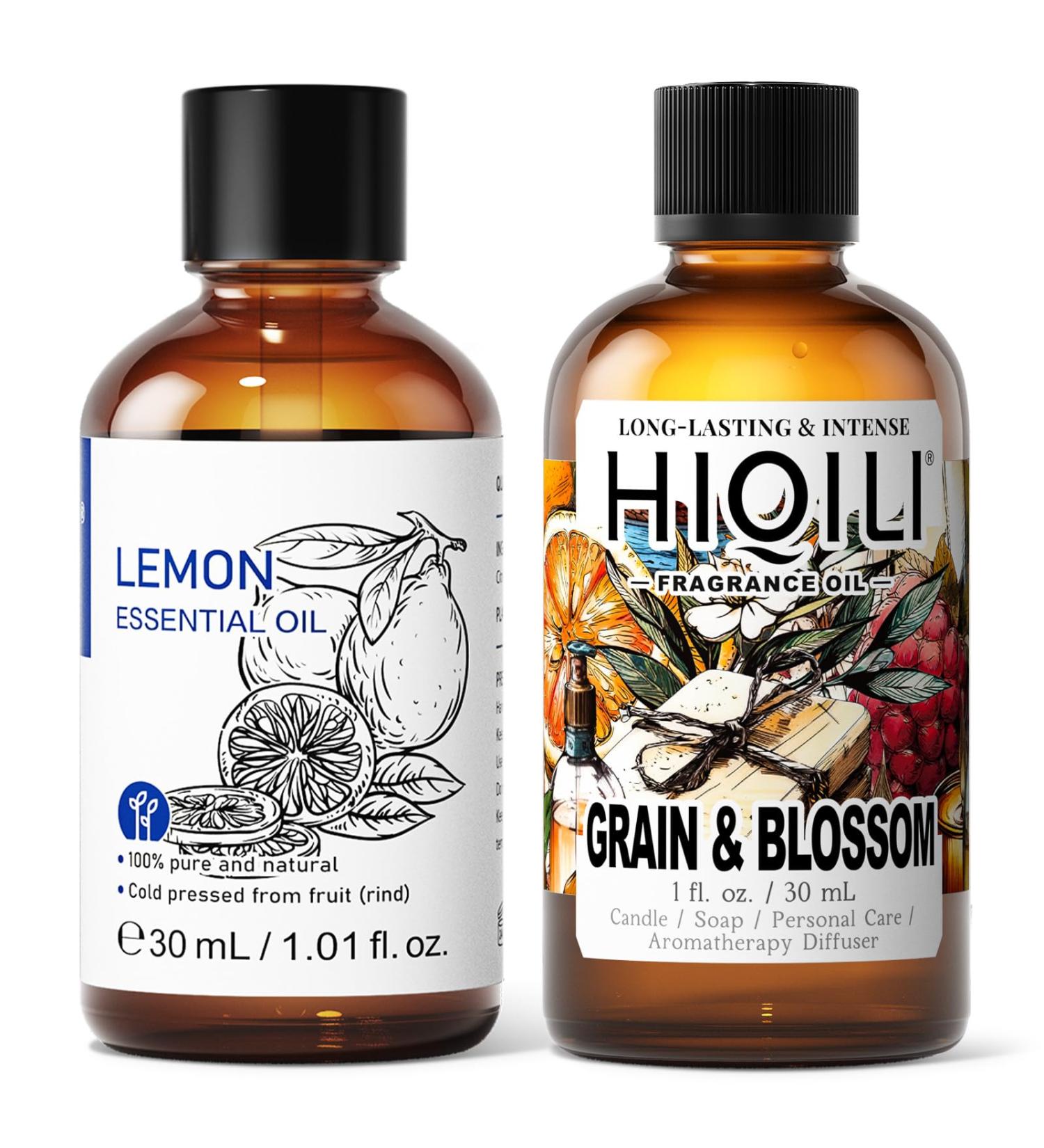 HIQILI 30ML Lemon Essential Oil and 30ML Grain & Blossom Fragrance Oil for DIY Diffuser - Buy Online on GoSupps.com