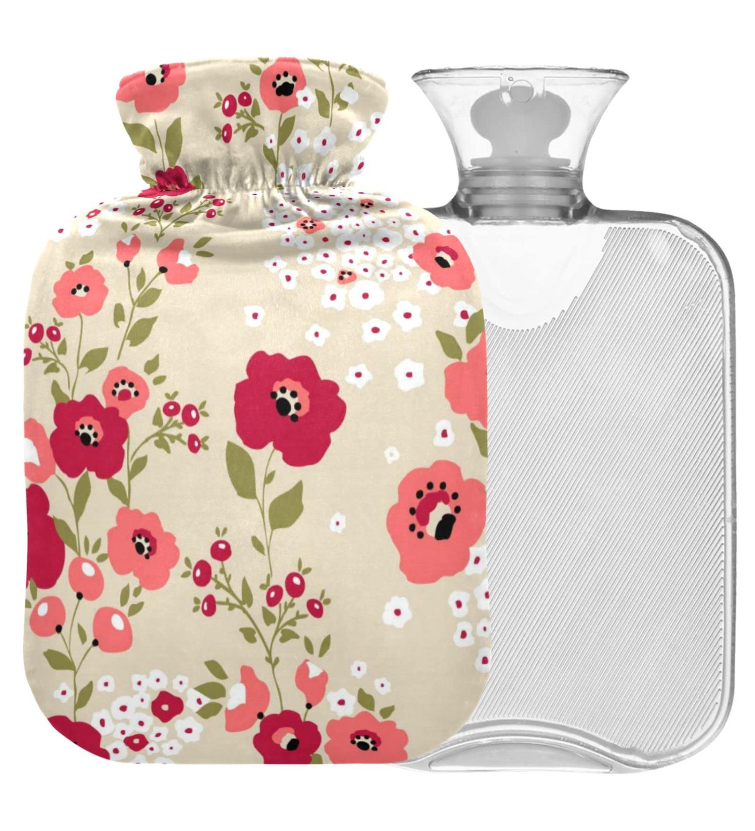 Naanle Red Spring Flowers Hot Water Bottle - 1L Transparent Heat Bottle for Back Pain Relief & Neck Therapy - Ideal Hand/Foot Warmer - Buy Online on GoSupps.com