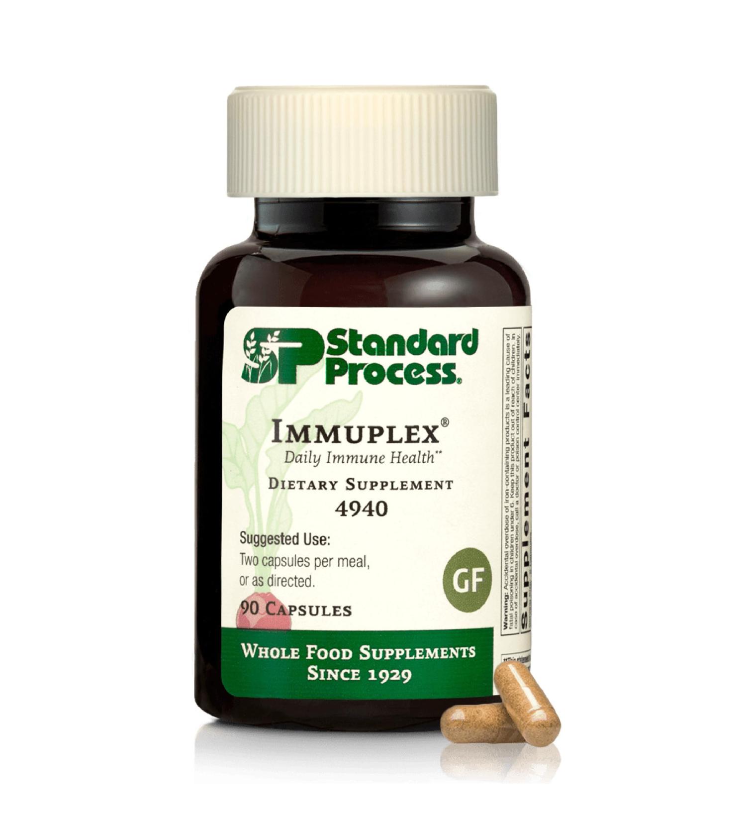 Standard Process Inc. Immuplex - Daily Immune Support Supplement with Folate Iron Vitamin C & Vitamin A - Mineral Supplement with Antioxidant Ingredients - 90 Capsules 90 Count (Pack of 1) - Buy Online on GoSupps.com