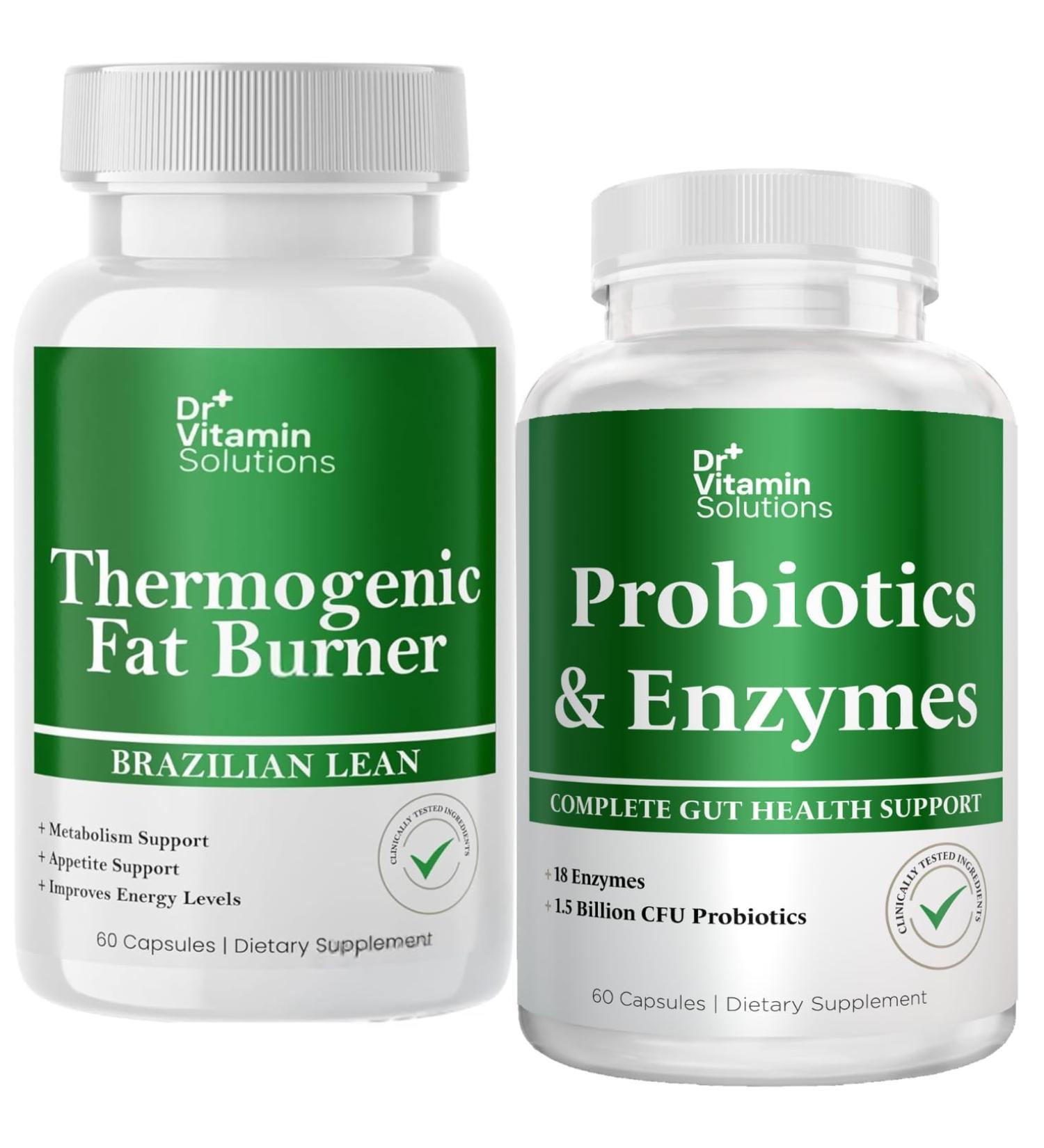DR VITAMIN SOLUTIONS Thermogenic Fat Burner & Probiotics Digestive Enzymes with Prebiotics for Digestive Health & Bloating Relief for Women & Men - Bundle 90 Caps - Buy Online on GoSupps.com