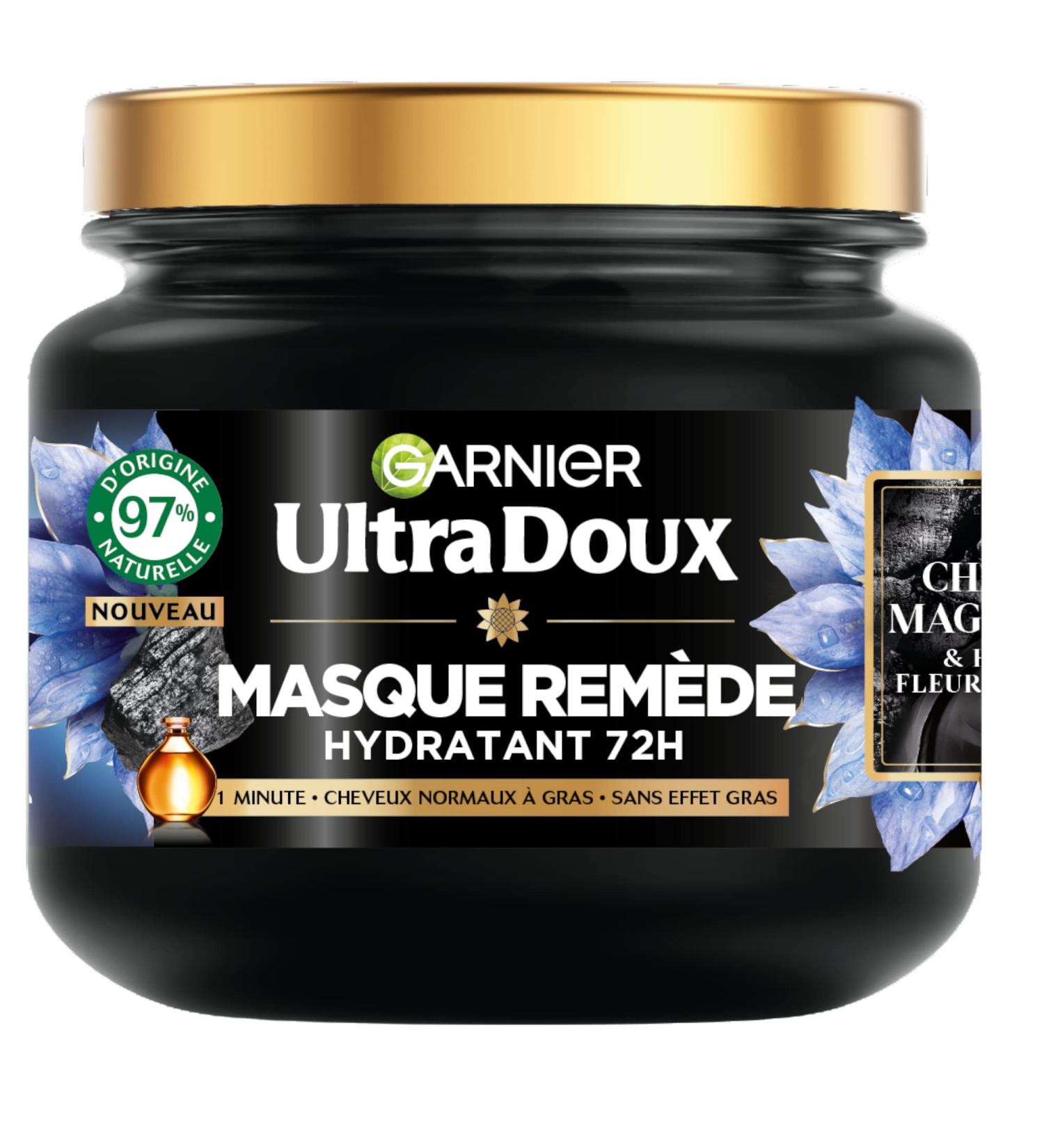 Garnier Garnier Ultra Doux - Moisturizing & Balancing Mask with Magnetic Charcoal & Nigella Flower - For Normal to Oily Hair - 340 ml
